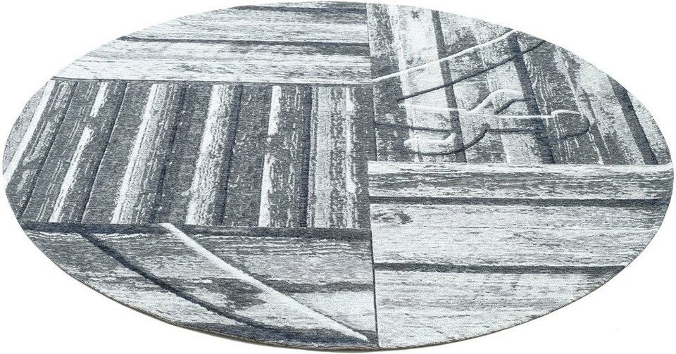 Teppich Keitum 010, Sansibar, rund, Höhe: 3 mm, Flachgewebe, modernes Holz  Design, Motiv, gekreuzte Säbel