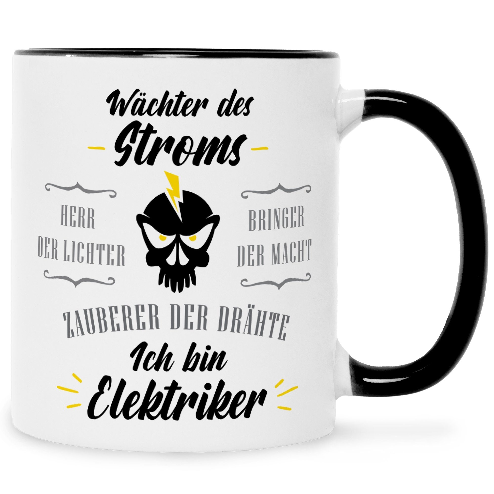 GRAVURZEILE Tasse mit Spruch - Wächter des Stroms, Keramik, Farbe: Schwarz & Weiß