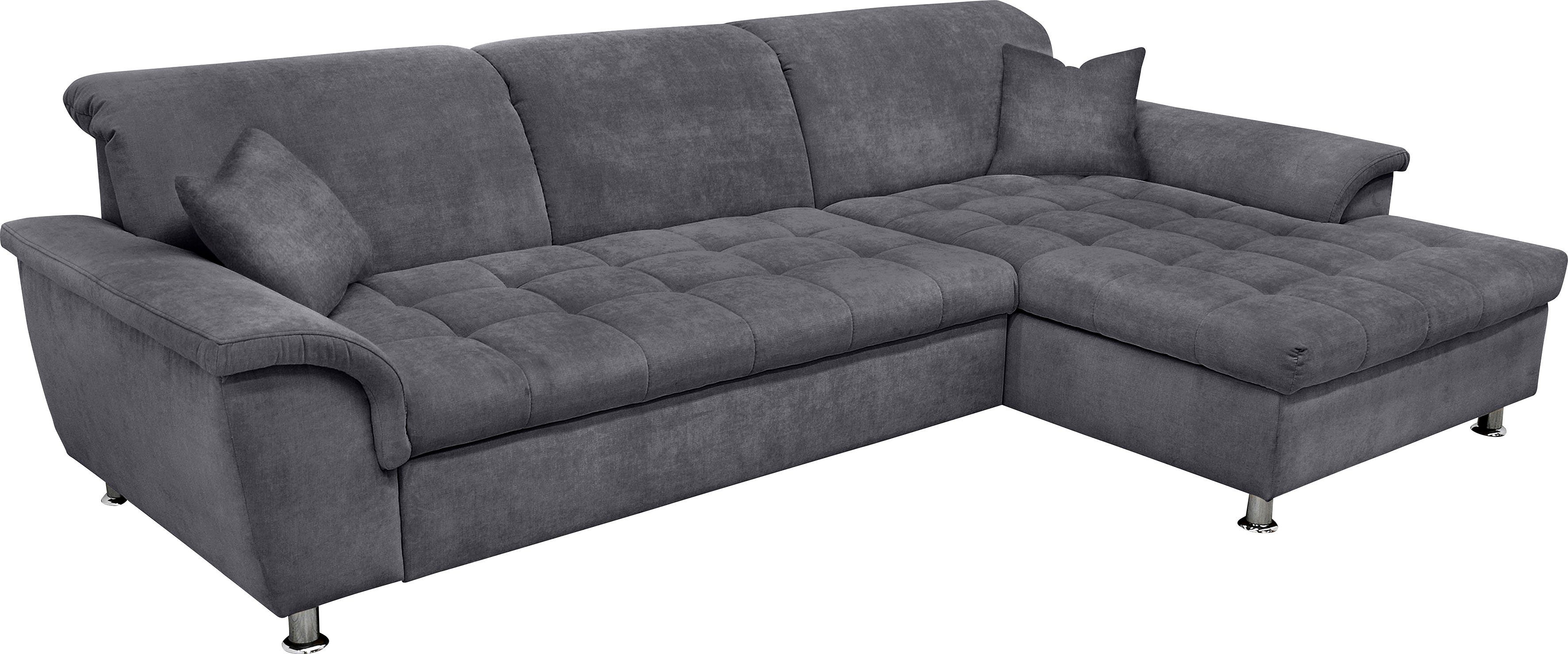 DOMO collection Ecksofa Franzi bequem, B/T: 278/162 cm, L-Form, belastbar bis 140kg/ Sitz, Chenille, dunkelgrau