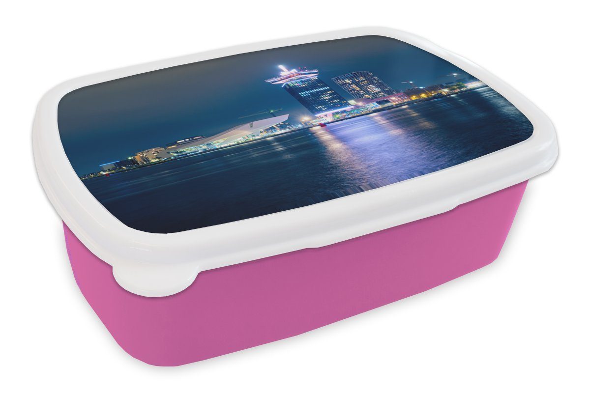MuchoWow Lunchbox Amsterdam - Norden - IJ, Kunststoff, (2-tlg), Brotbox für Erwachsene, Brotdose Kinder, Snackbox, Mädchen, Kunststoff rosa