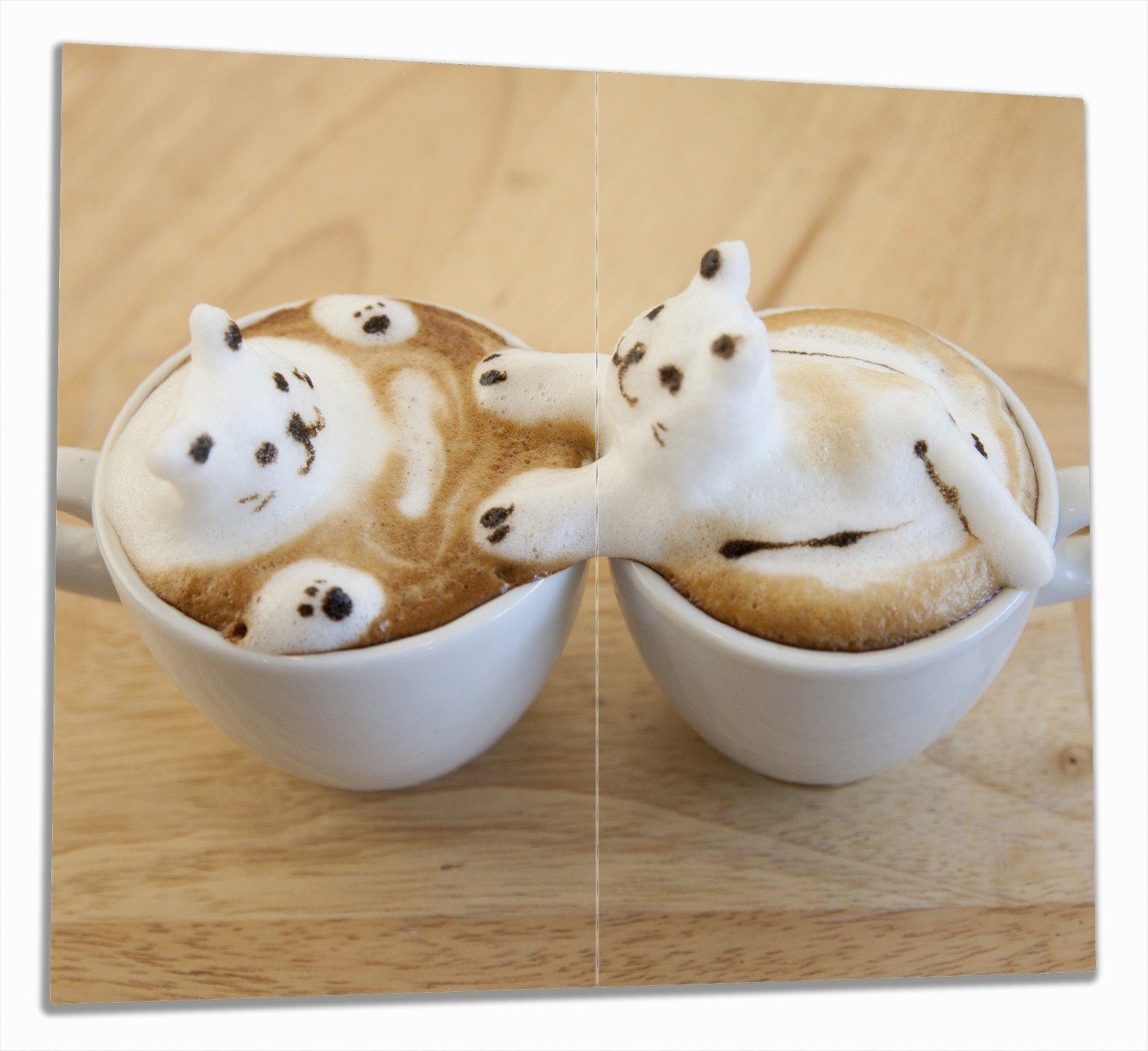 Wallario Herd-Abdeckplatte Süße Milchschaum Katzen auf Kaffee, ESG-Sicherheitsglas, (Glasplatte, 2 tlg., inkl. 5mm Noppen), verschiedene Größen