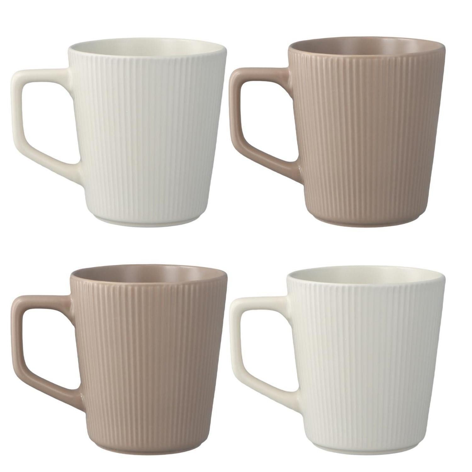 LuxusKollektion Cappuccinotasse Kaffeetassen 4er Set 500ml Keramik Cappuccino Latte Khaki, Keramik
