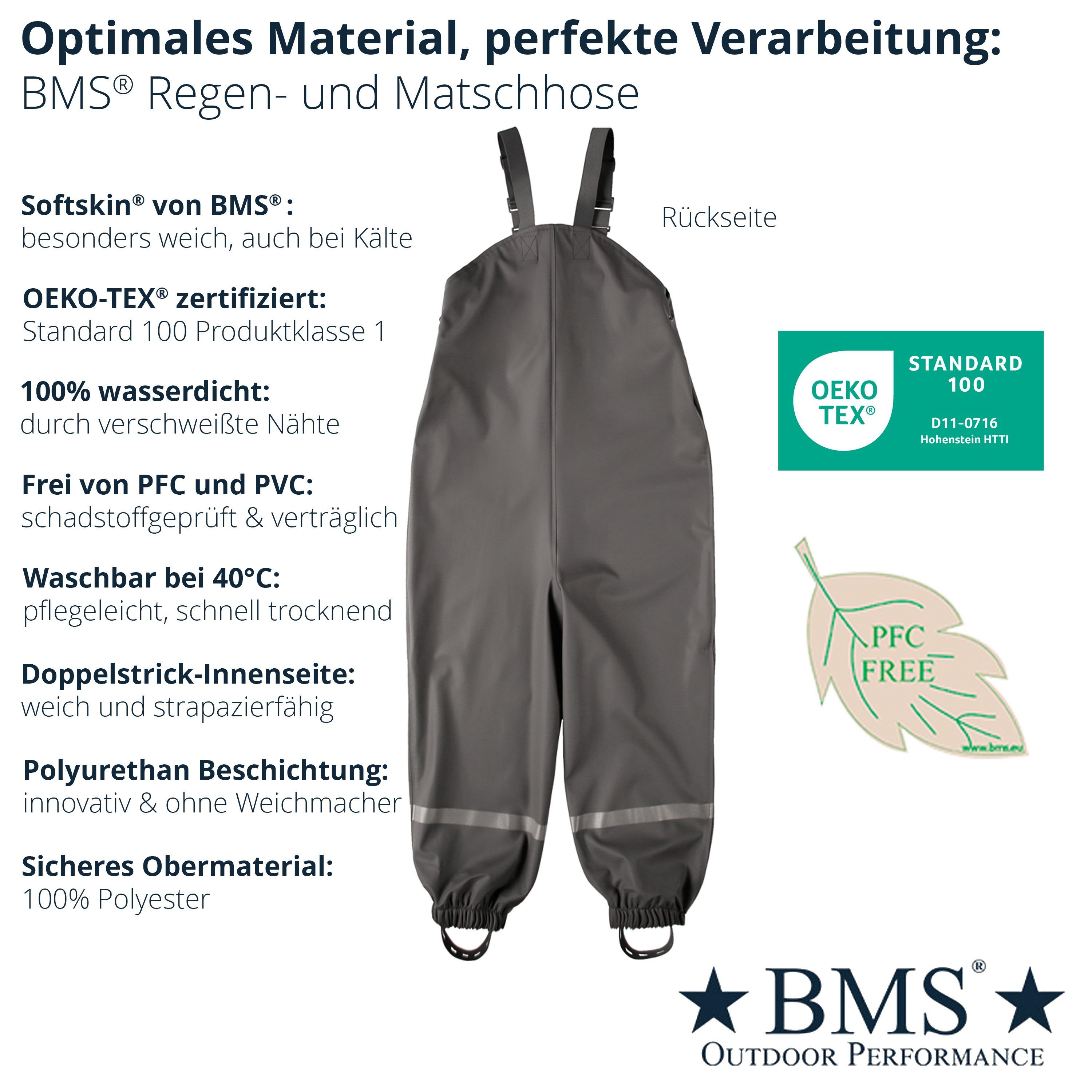 BMS Regen- und Matschlatzhose Räuberwald 100% wasserdichte Regenlatzhose OekoTex zertifiziert