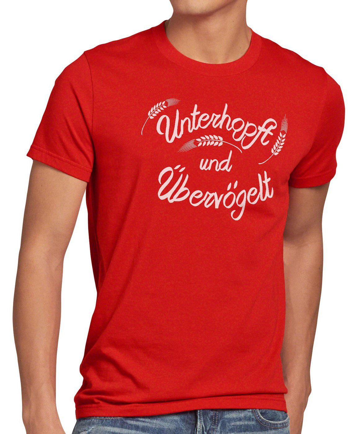 Fun Bier Kult Shirt Malz Print-Shirt Unterhopft Übervögelt T-Shirt style3 Herren Funshirt Spruch rot