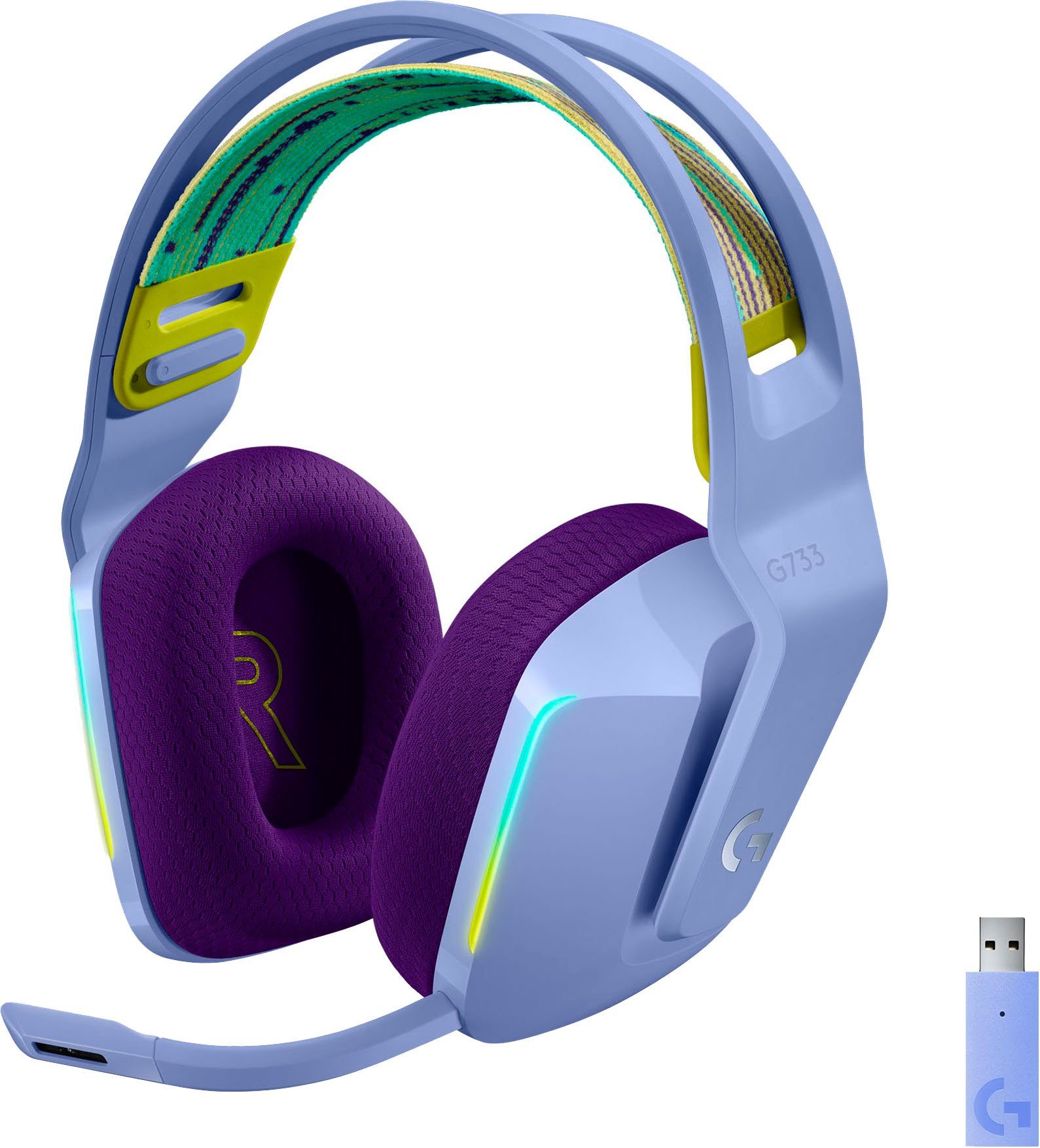 Logitech G G733 LIGHTSPEED Wireless (WiFi) lila abnehmbar, RGB (Mikrofon WLAN Gaming-Headset