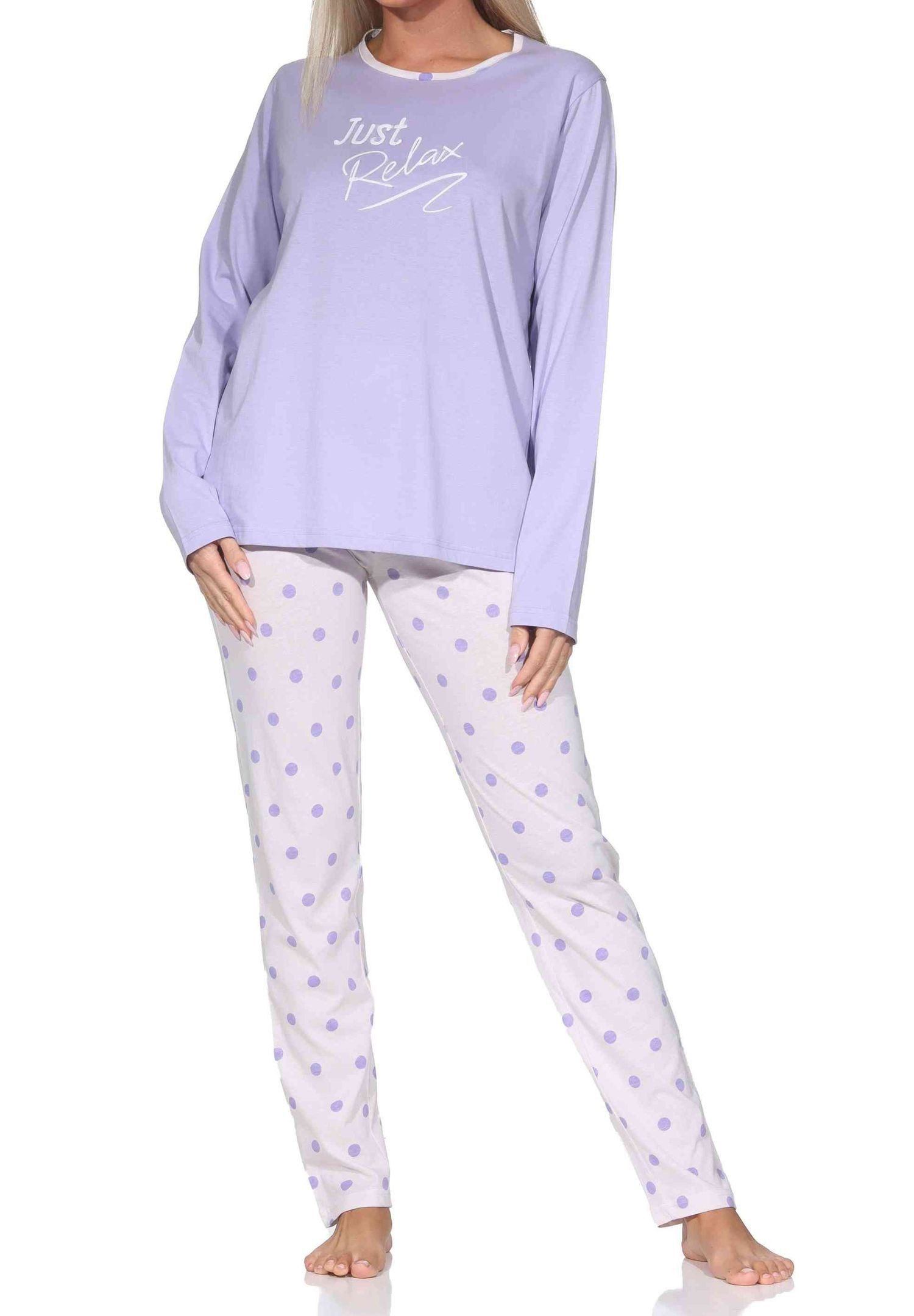Pyjama Normann Damen Schlafanzug langarm Pyjama in Tupfen Punkte Optik