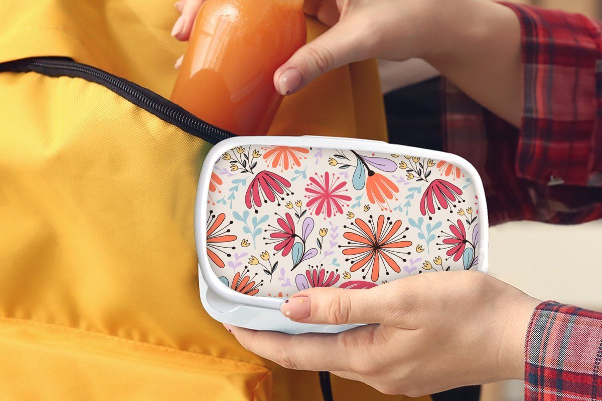 Erwachsene, (2-tlg), Regenbogen - Brotdose, Kunststoff, und Lunchbox MuchoWow - Design, Kinder weiß Mädchen Blumen und Jungs für Brotbox für