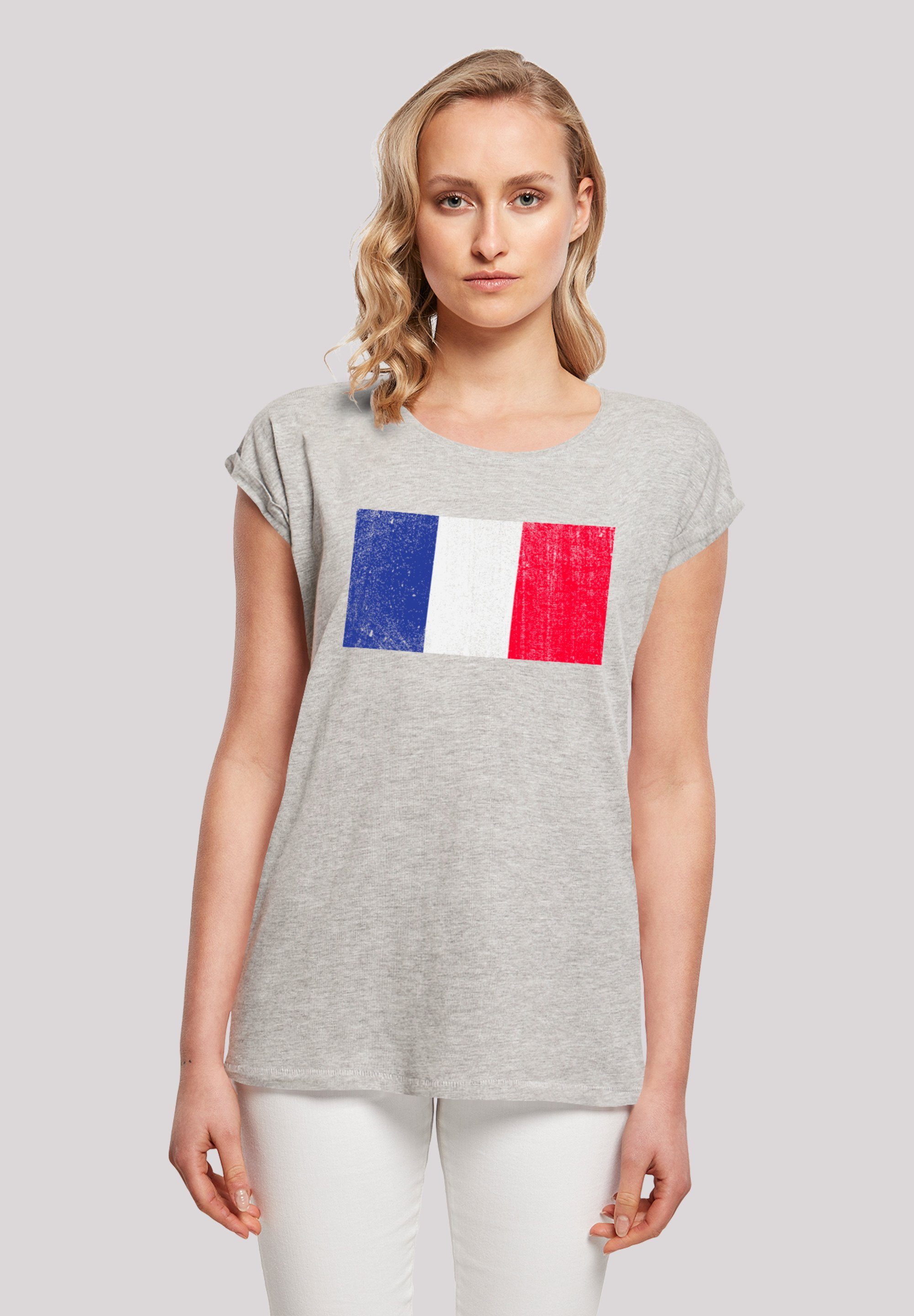 distressed T-Shirt Tragekomfort Print, France weicher mit Baumwollstoff Flagge hohem Sehr Frankreich F4NT4STIC