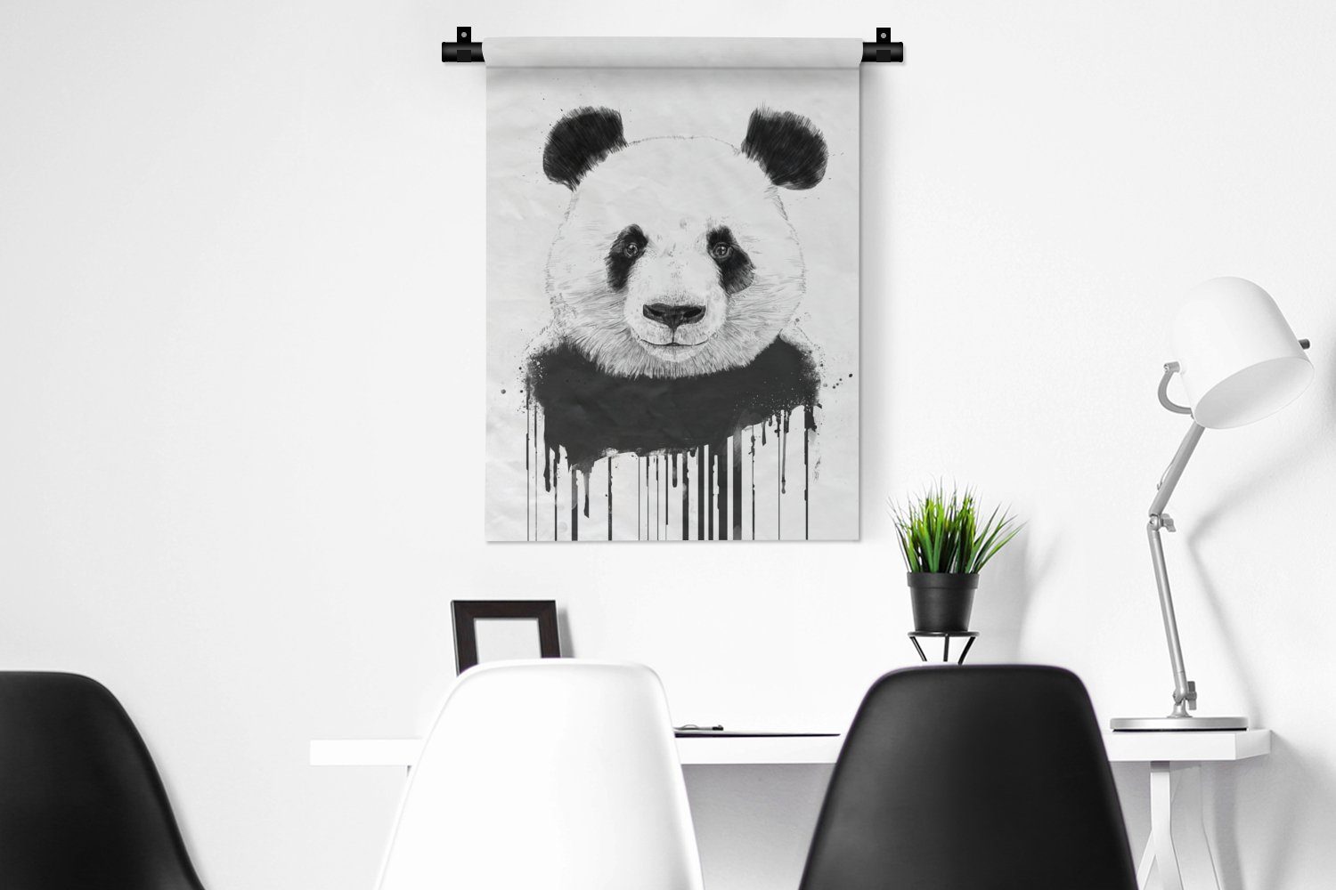 - - Schlafzimmer Wanddekoobjekt MuchoWow Tiere Weiß, für Panda an - Wohnzimmer, Tapisserie, der Deko Wand, Tropfen