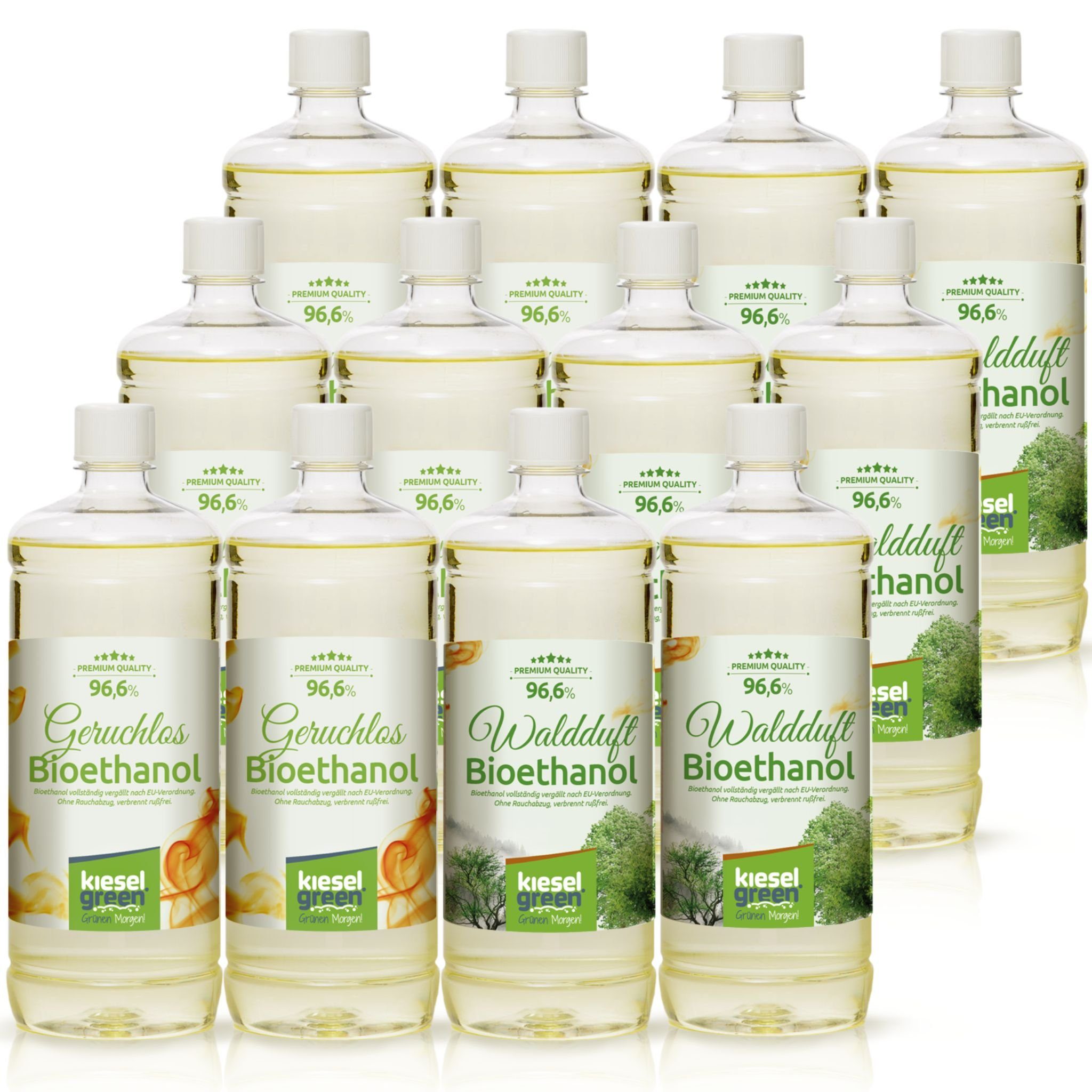 6x 12 Bioethanol KieselGreen - x Waldduft 1 Geruchlos + 6x 6x Bioethanol 6x Sets Liter KieselGreen Flasche +