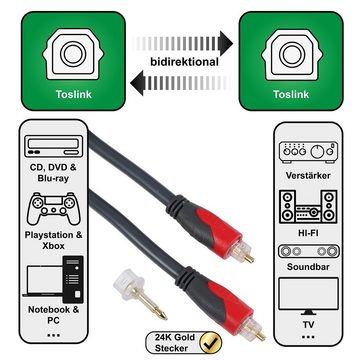 Hama Toslink-Kabel ODT-Stecker optisches Kabel 3m Audio-Kabel, (300 cm), Mit Adapter 3,5mm Opti-Stecker, LWL Lichtleiter-Kabel mit ODT-Stecker