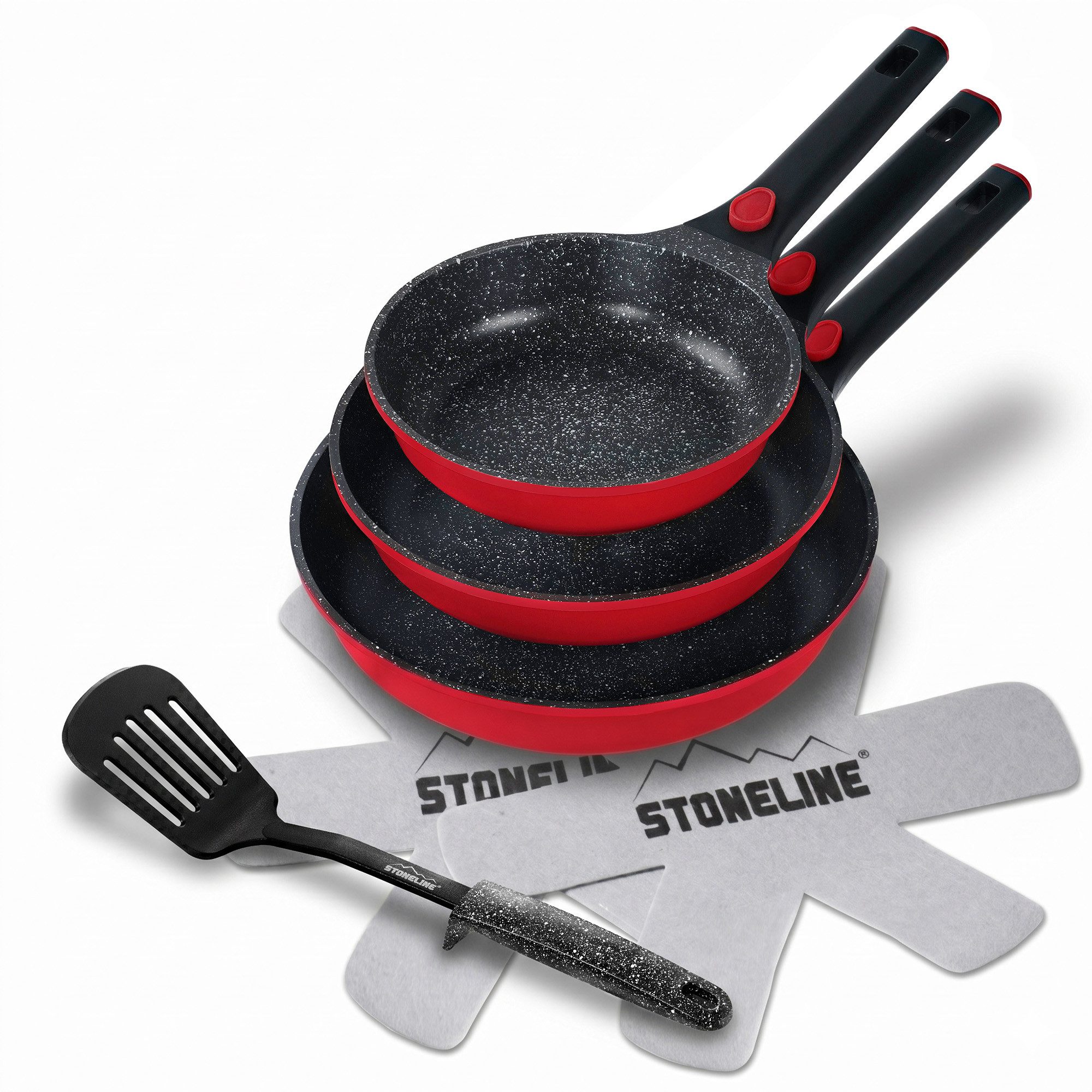 STONELINE Pfannen-Set SMART, 6-teilig, 20/24/28 cm, Pfannenwender, Aluminiumguss