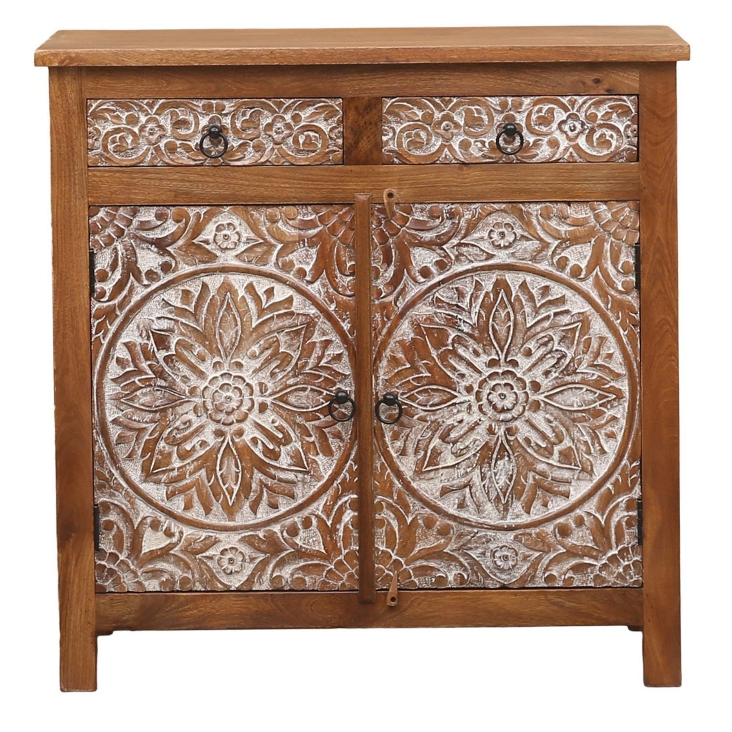 Marrakesch Orient & Mediterran Interior Kommode Commode Nagihan sculptée à la main, brun naturel, style vintage, 97 cm (1 St), Handarbeit