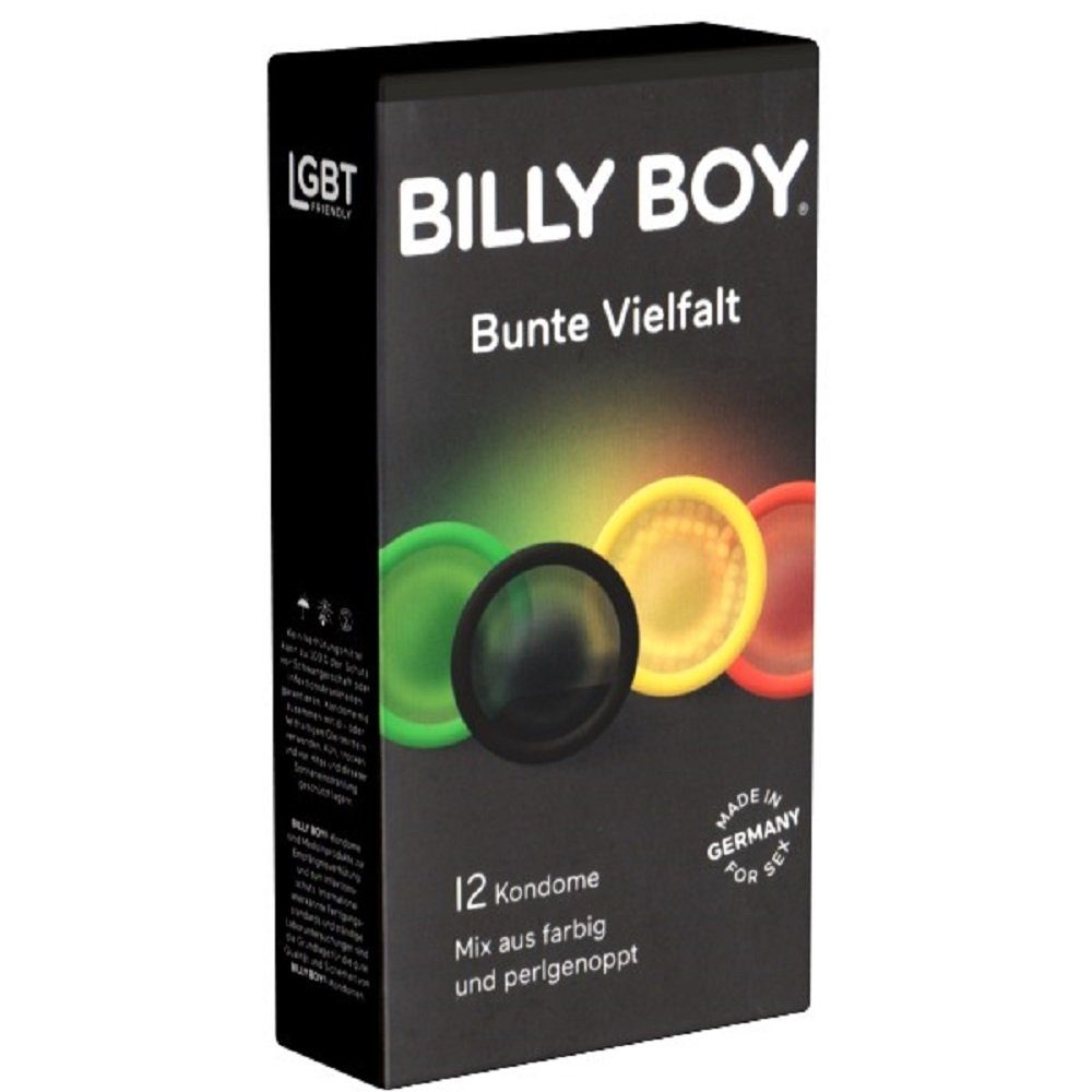 Billy Boy Kondome Bunte Vielfalt (Kondom Sortiment) verschiedene Sorten, Packung mit, 12 St., Kondome mit Gleitfilm, bunt gemischte Kondome