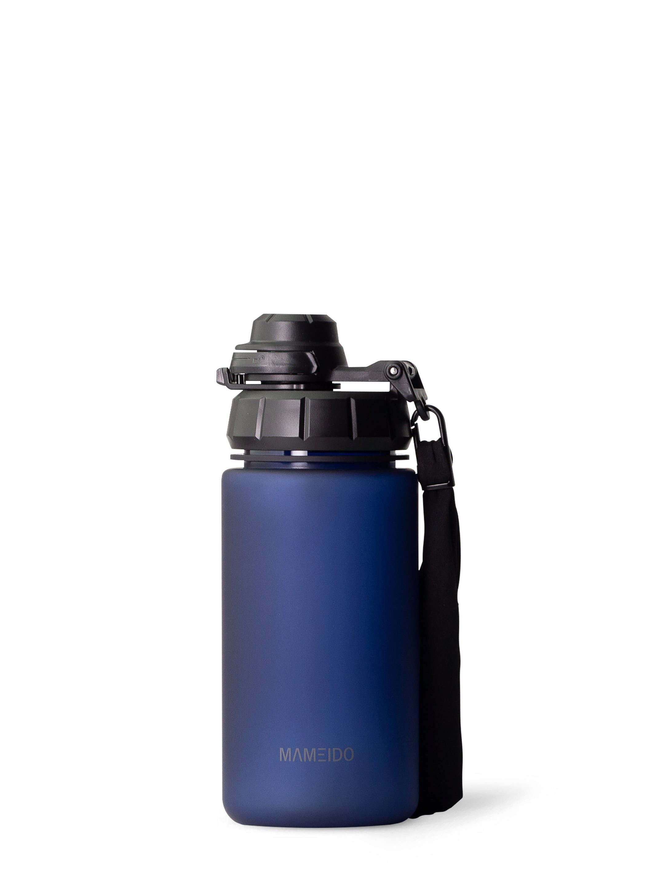 MAMEIDO Trinkflasche, mit 2-in-1 Deckel, Zeitmarkierung, Handschlaufe in 0,5l, 1l, 1,5l & 2l