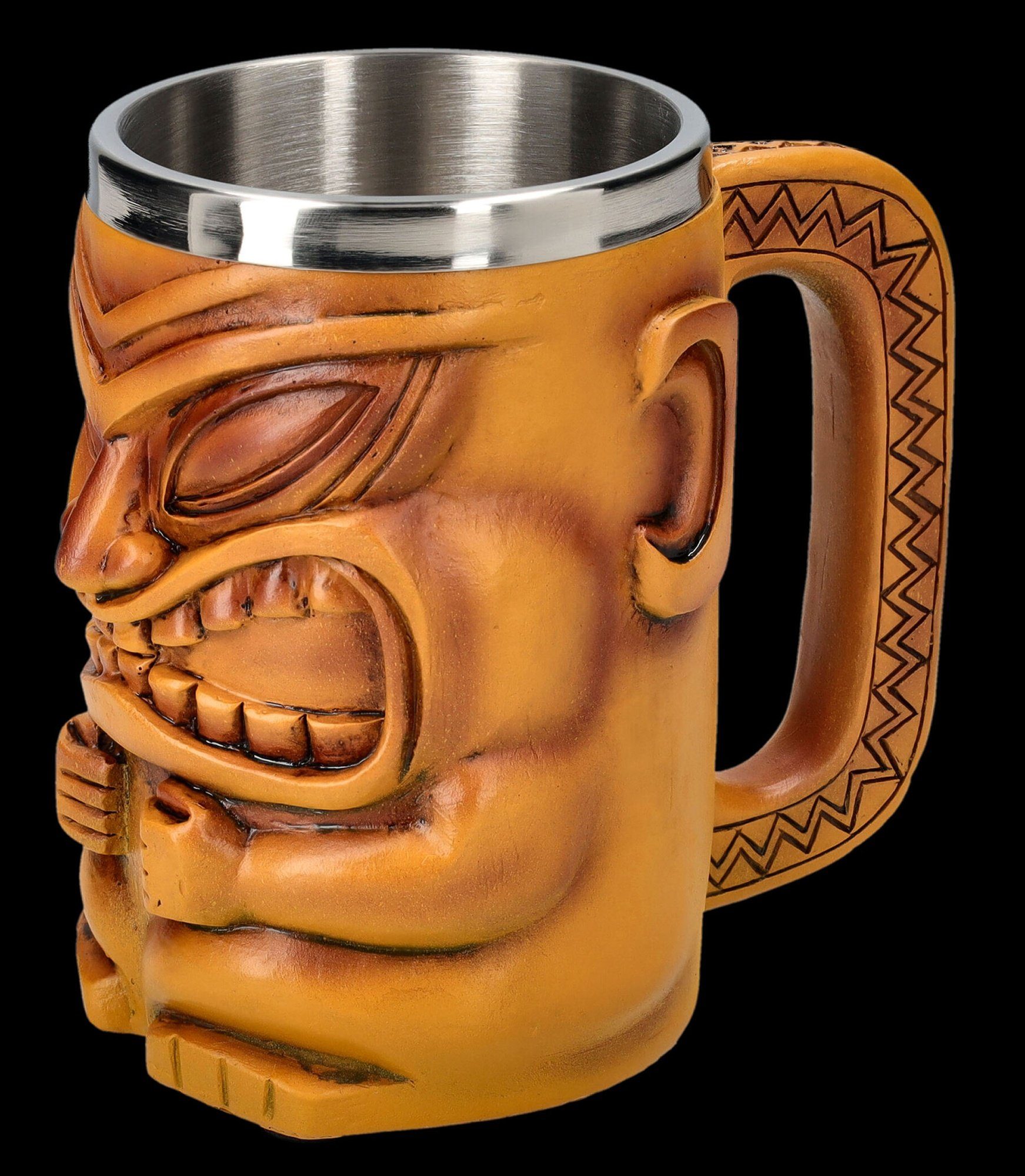 Figuren Shop GmbH Bierkrug Krug - Tiki Becher - Mythologie Bierkrug Deko Bierbecher Götzenfigur, Kunststein (Polyresin), Edelstahl