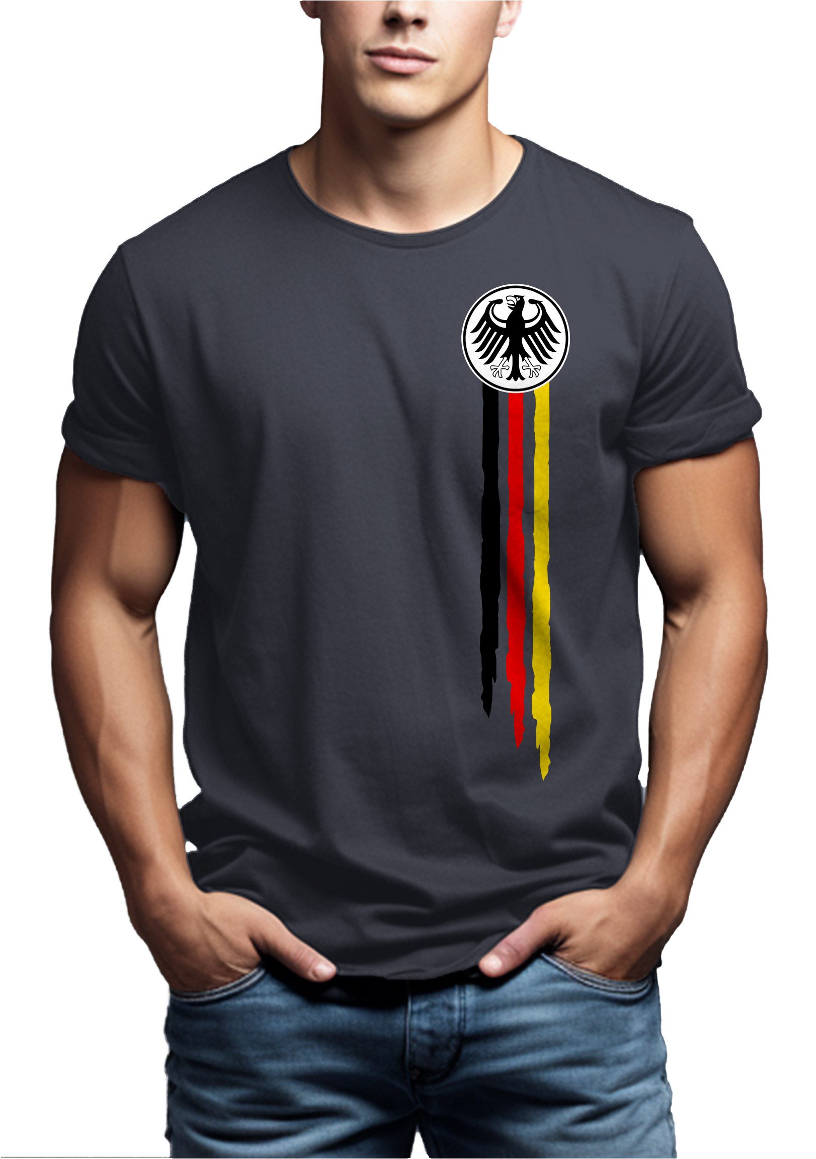MAKAYA Print-Shirt Bundesadler Deutschland Fußball Trikot EM WM Herren Männer Jungen (Schwarz, Weiß, Blau, Grün, Blaugrau, Grau, S, M, L, XL, XXL, 3XL, 4XL, 5XL) Baumwolle