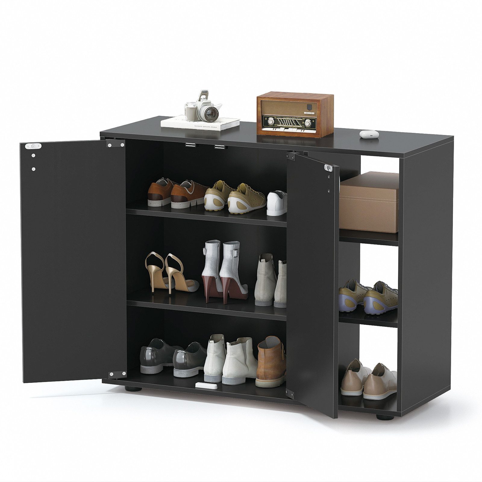COSTWAY Schuhschrank Schuhregal mit verstellbare Regal, Holz, 12-15 Paar Schuhe