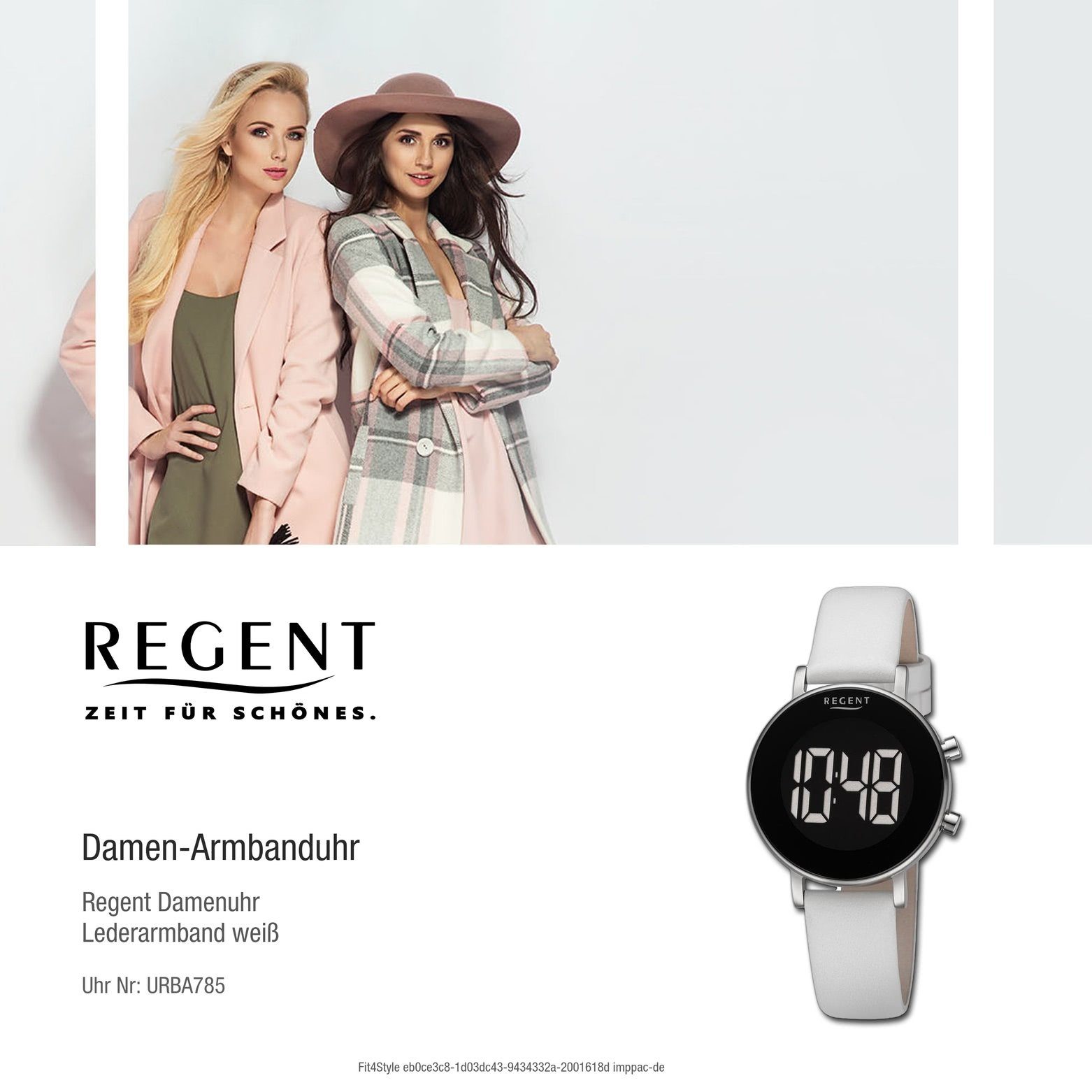 Armbanduhr Digital, Damen Quarzuhr Regent extra Armbanduhr Lederarmband rund, (ca. groß Regent 34mm), Damen