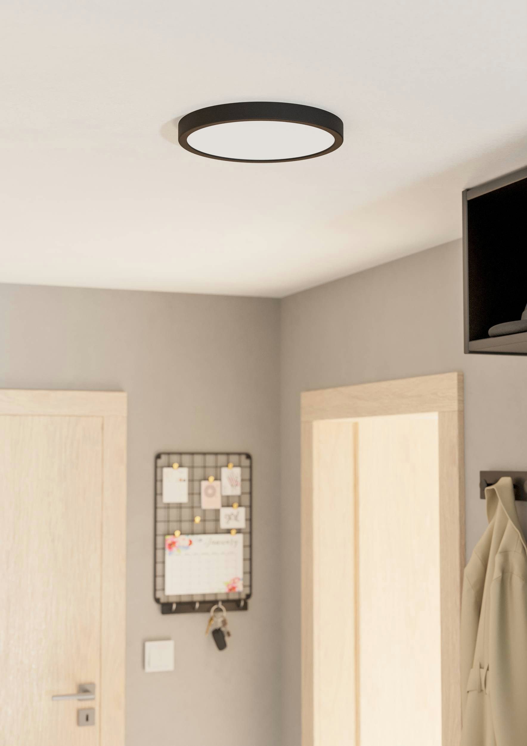 EGLO Aufbauleuchte Fueva 5 Deckenleuchte, Metall und Kunststoff, schwarz, weiß, Lampe, Dimmfunktion, LED fest integriert, Warmweiß, Aufbauleuchte dimmbar, Deckenlampe, LED Aufbaulampe, Lampe Decke