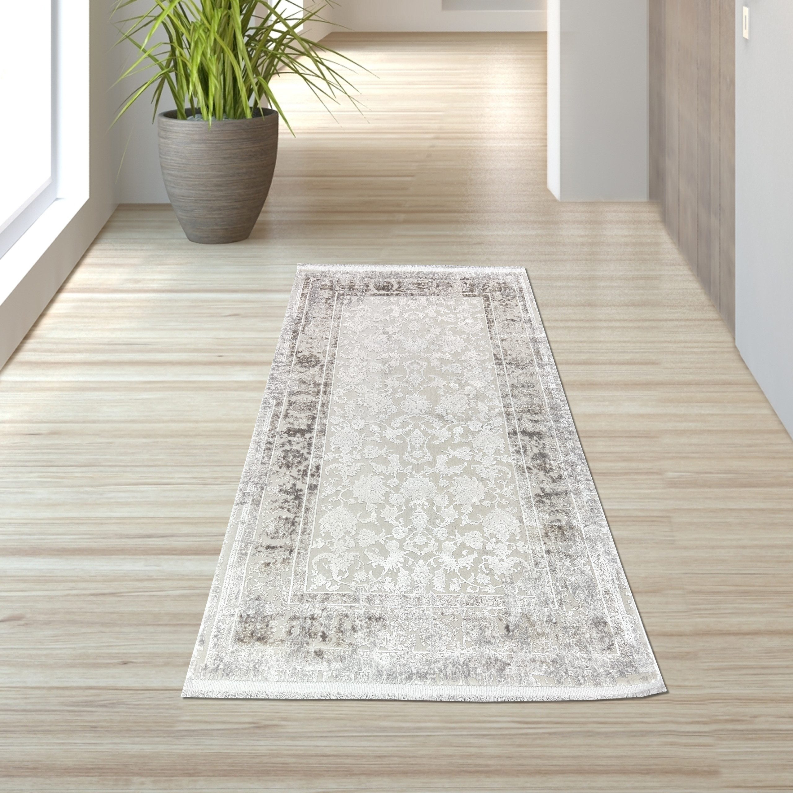 TeppichHome24 Teppich Wollteppich Beige Ornamentmuster Vintage edel Glanzoptik Wohnzimmer, rechteckig