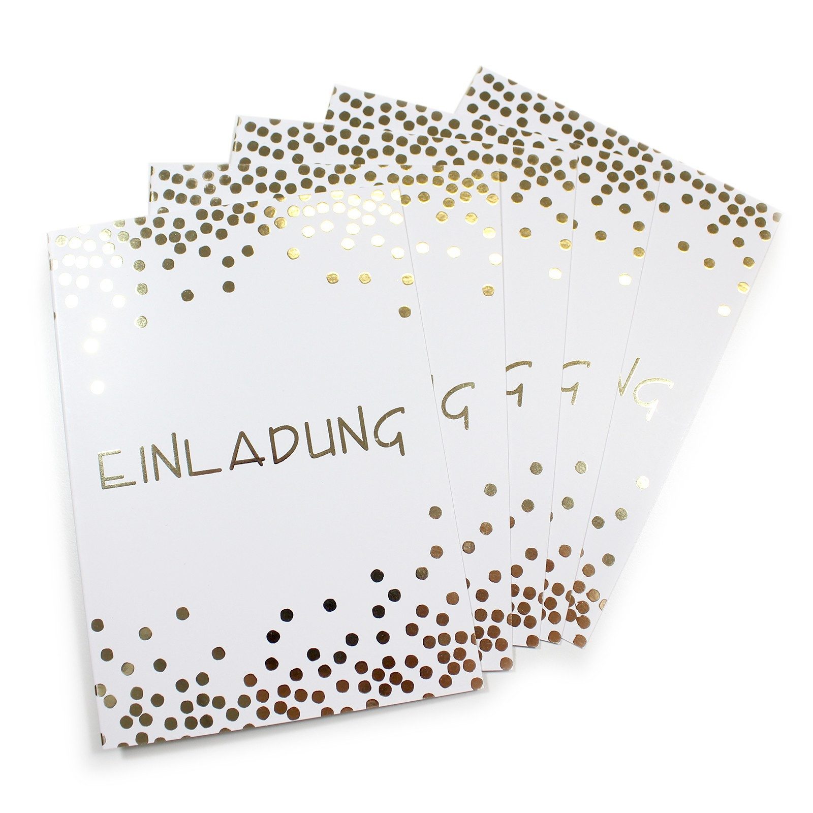 nikima Einladungskarten 10 Klapp-Einladungskarten Punkte Gold inkl. 10 weißen Briefumschlägen