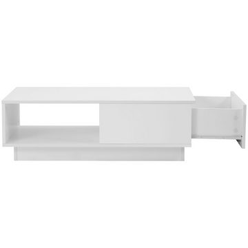 Ulife Couchtisch Weiß Wohnzimmertisch Sofatisch Farbwechsel LED-Beleuchtung, Mit großen Stauraum und 1 Schublade