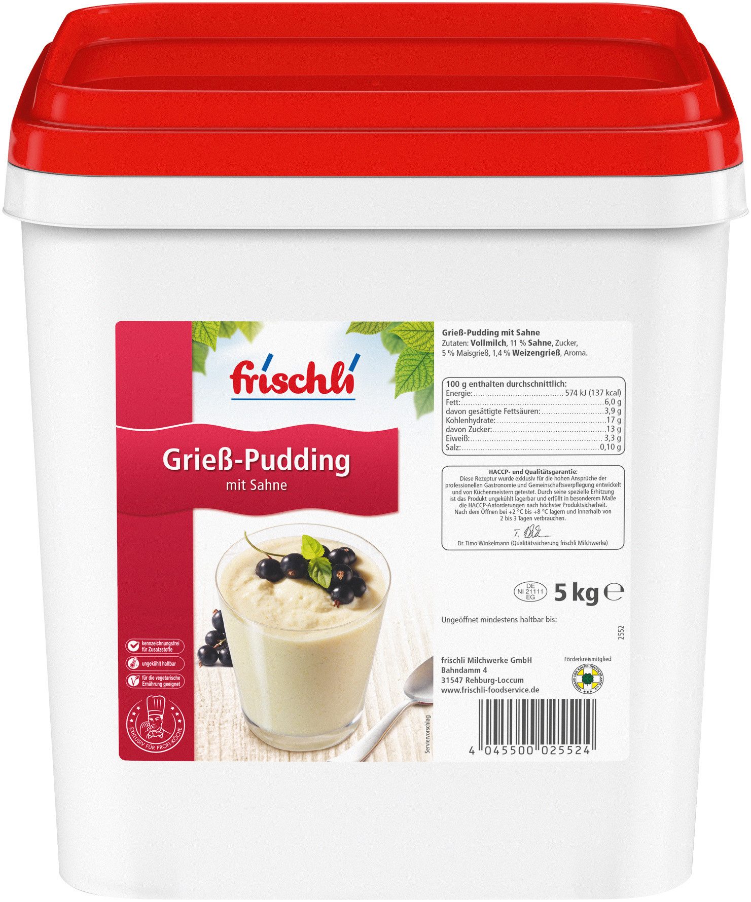 frischli Süßigkeit, Frischli Sahne Pudding Grieß schmeckt wie selbstgemacht 5000g
