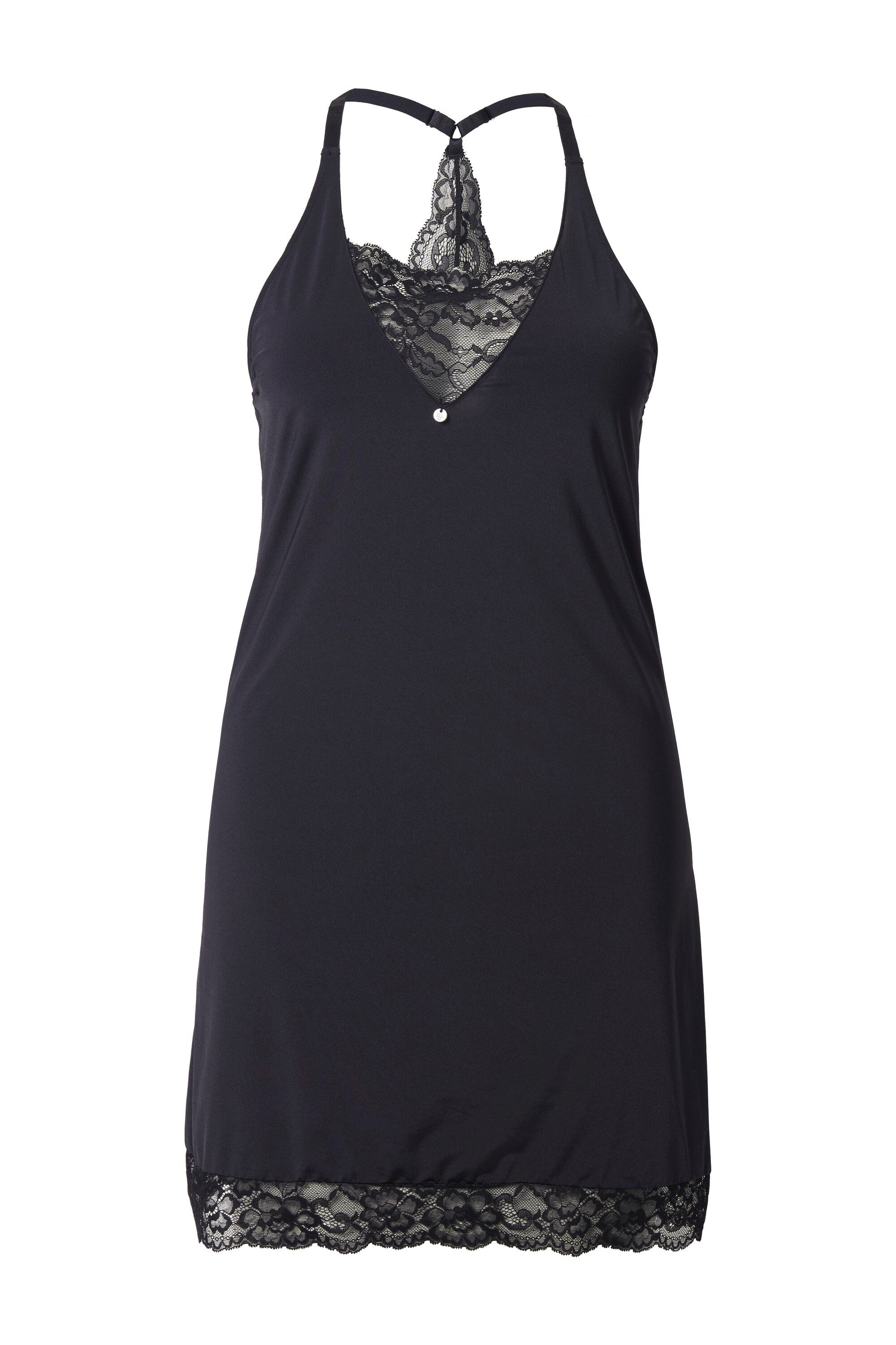 Ulla Popken Nachthemd TruYou Negligé Satin Spitze Racerback V-Ausschnitt