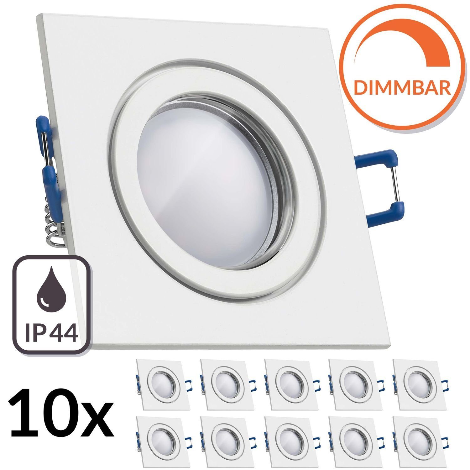 LEDANDO LED Einbaustrahler 10er IP44 LED Einbaustrahler Set EXTRA FLACH (35mm) in Weiß mit LED Ma