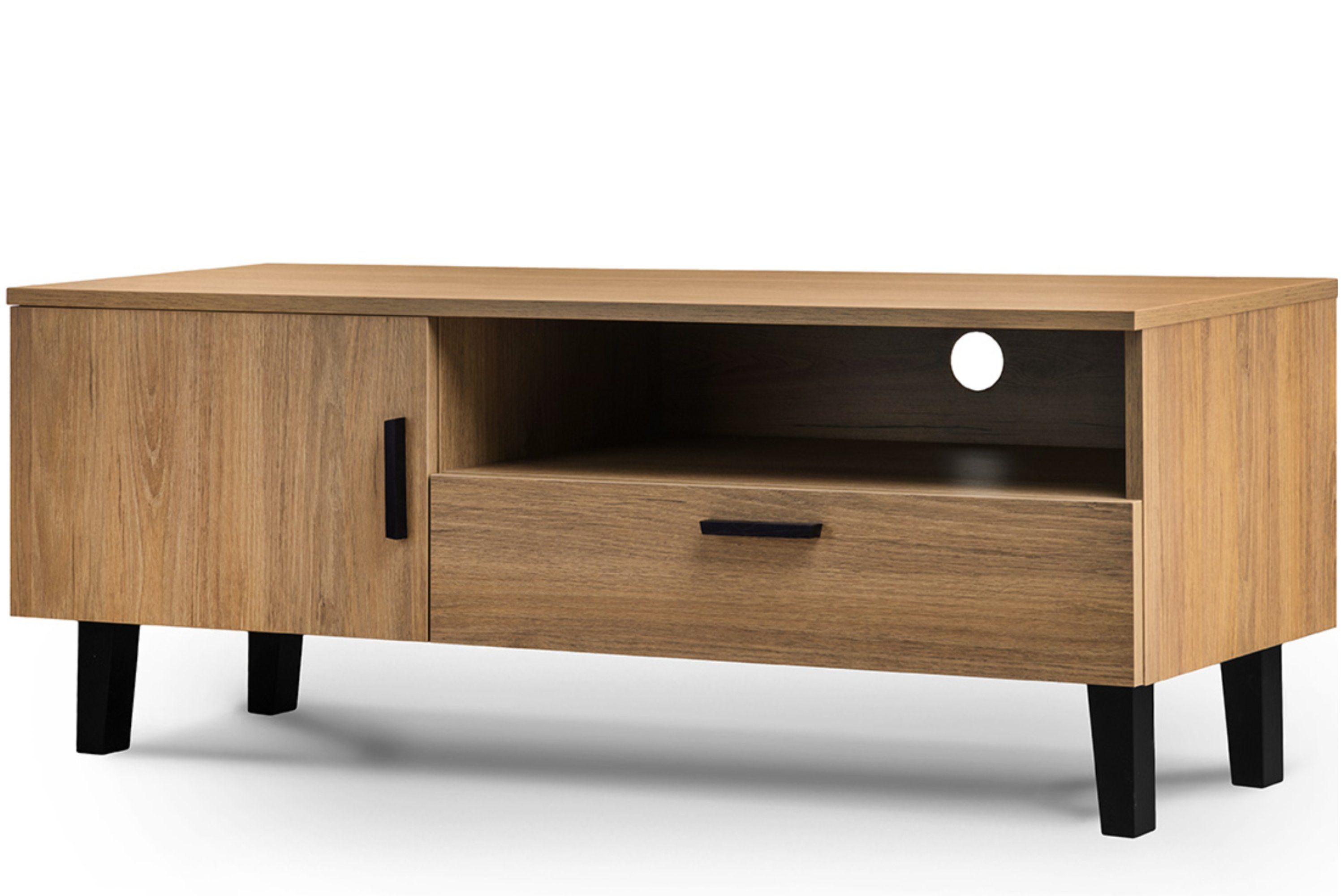 KONSIMO® TV-Schrank FRISK TV-Board Fernsehschrank Lowboard mit Schublade und Türe, Füße 14 cm, Skandinavischer Stil