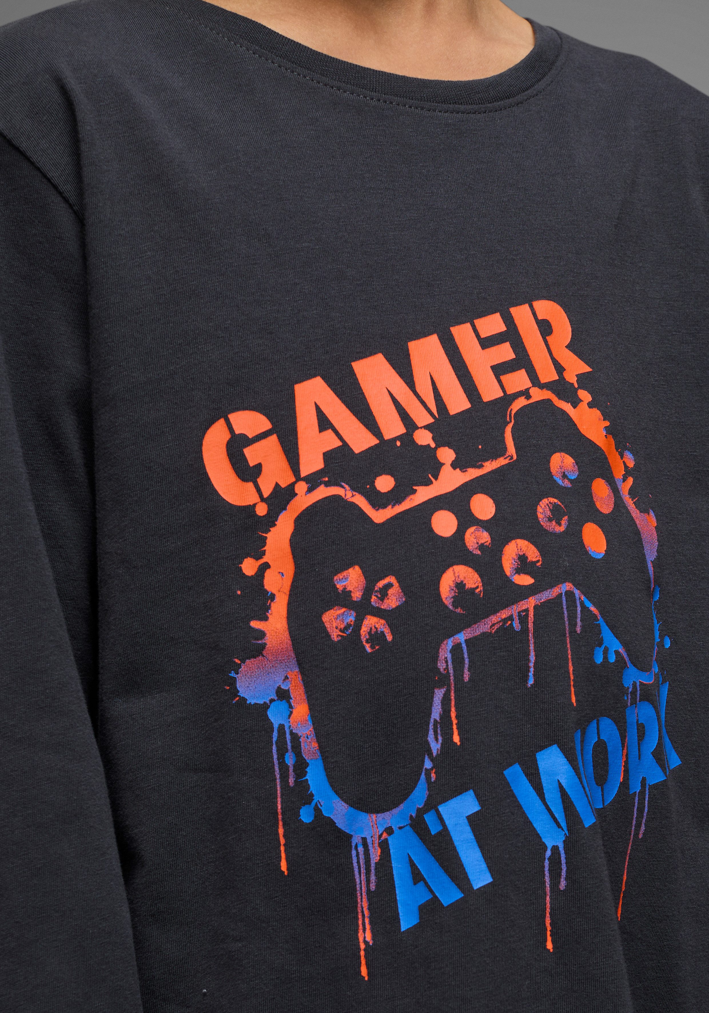 KIDSWORLD Langarmshirt GAMER AT WORK langärmlig, aus Baumwolle, aus Jerseystoff