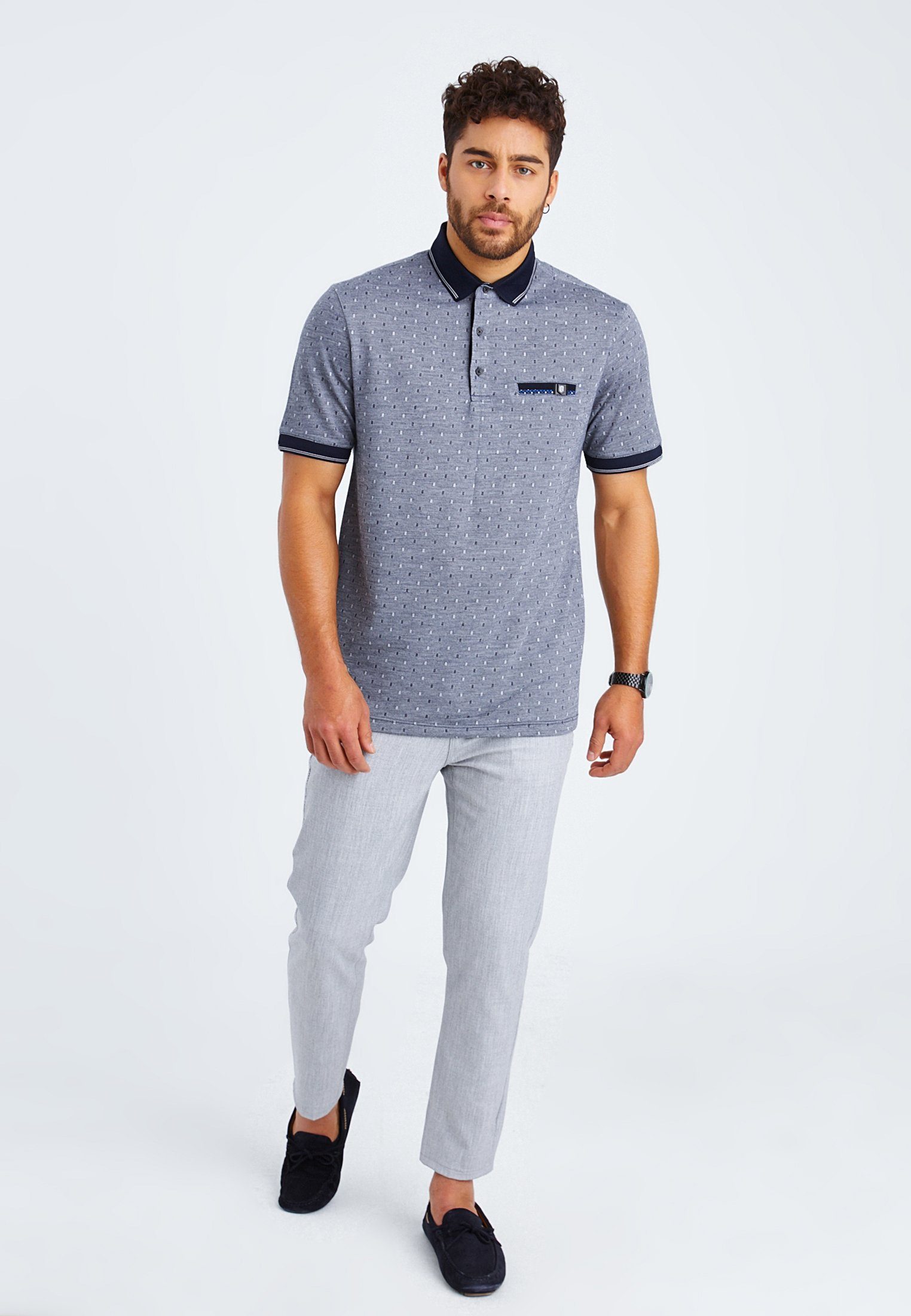 mit blau Polo-Kragen Polo Nelson Kurzarmshirt Kragen Poloshirt mit Leif