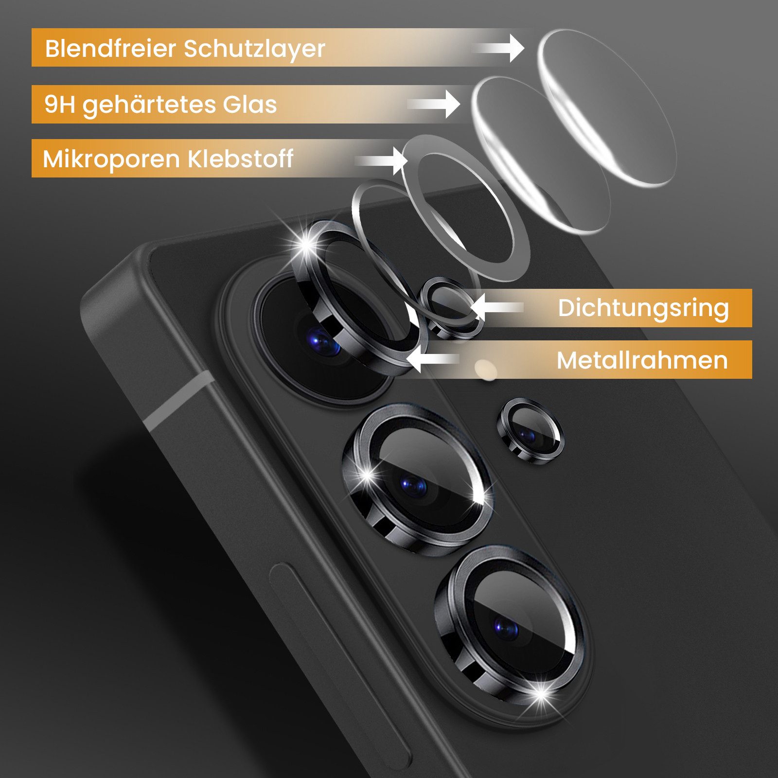 Tec-Expert Kameraschutzglas 9H Kameraglas Set in Schwarz für Samsung Galaxy S26 Ultra für Samsung Galaxy S26 Ultra, Linsenschutzglas Set, 1 Stück, Kameraschutz, – Bild 2 von 5