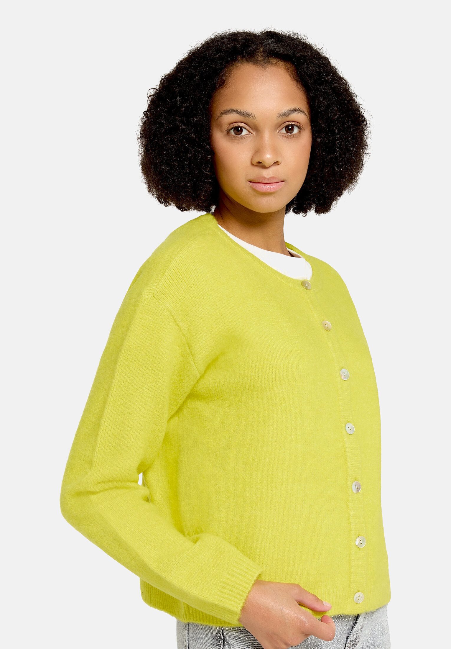 Cartoon Strickjacke Damen mit Rundhalsausschnitt (1-tlg)