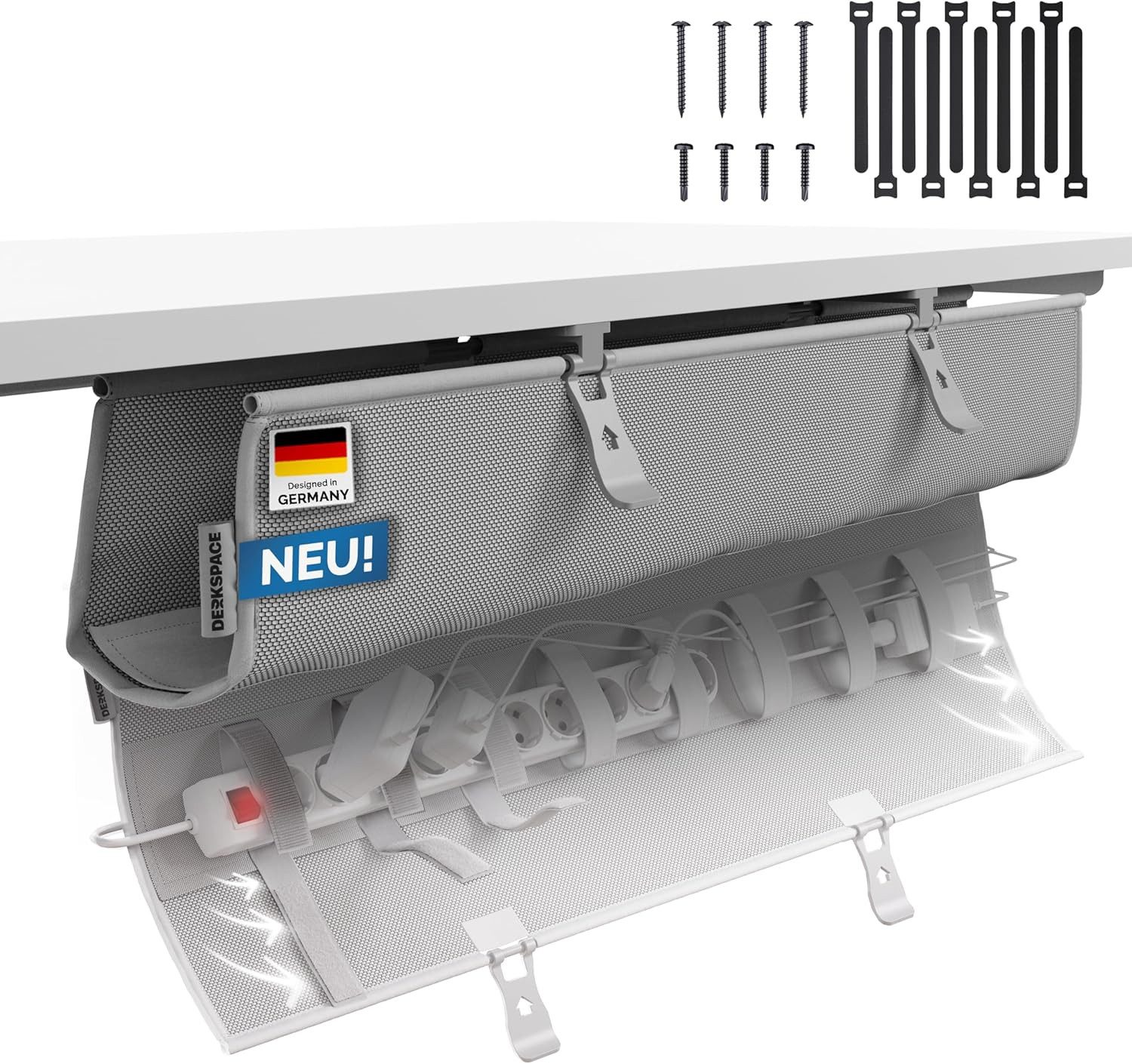 DESKSPACE Kabelkanal Kabelwanne Schreibtisch Kabelmanagement - Schreibtisch Kabelkanal (Einzelset, Einzelartikel), Beidseitig klappbar, stabil, einfache Montage, 94 cm lang