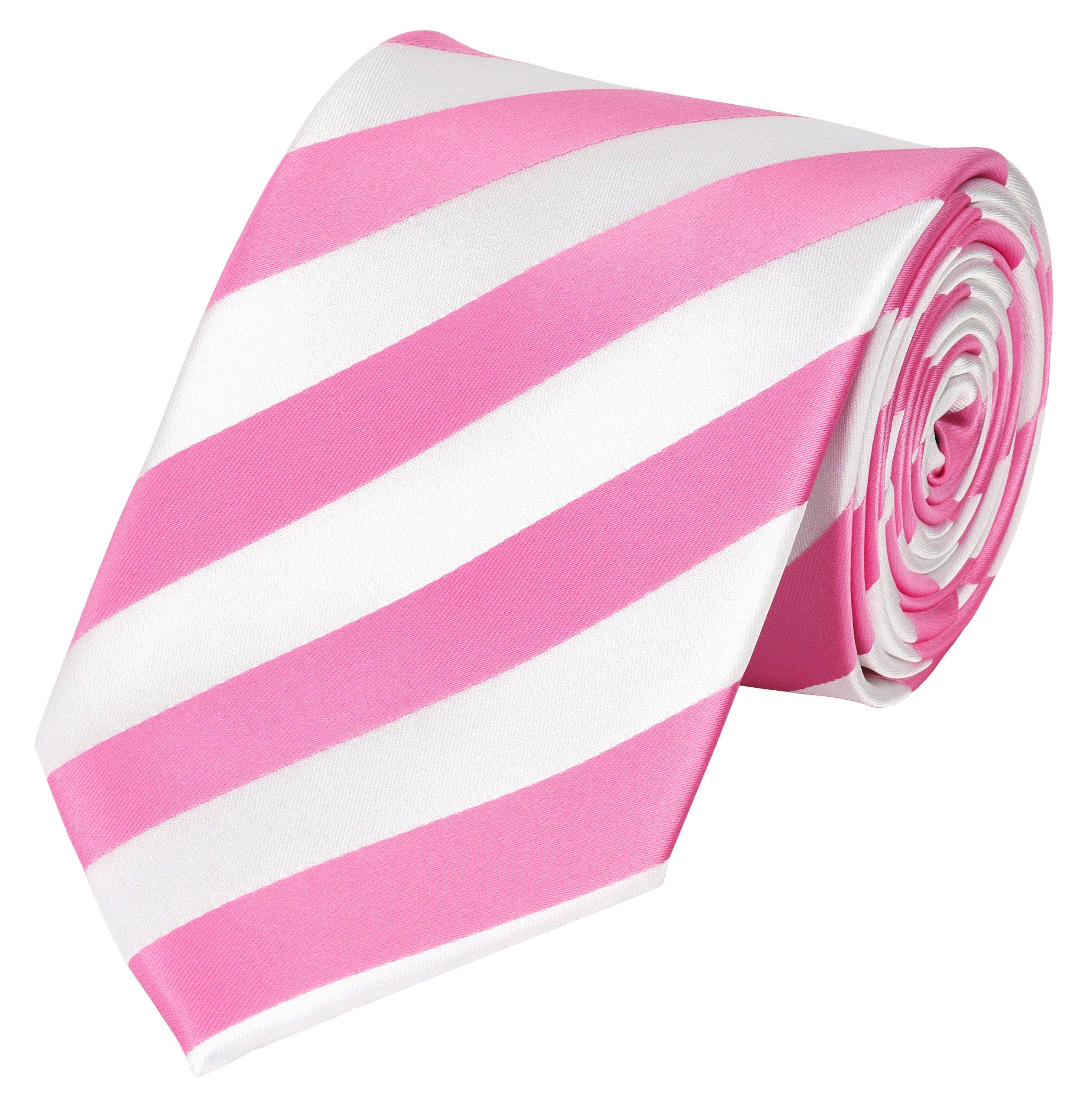 Fabio Farini Krawatte verschiedene Herren Krawatten - klassische Streifen Schlips in 8cm (ohne Box, Gestreift) Breit (8cm), Weiß/Rosa