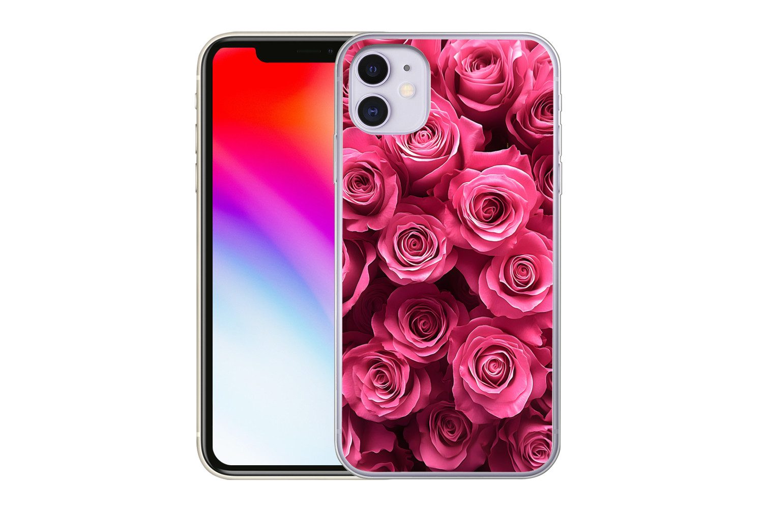 MuchoWow Handyhülle für Apple iPhone 11 Rosen - Rosa - Blume, Smartphone-Bumper, Print, Handy Schutzhülle Dünn