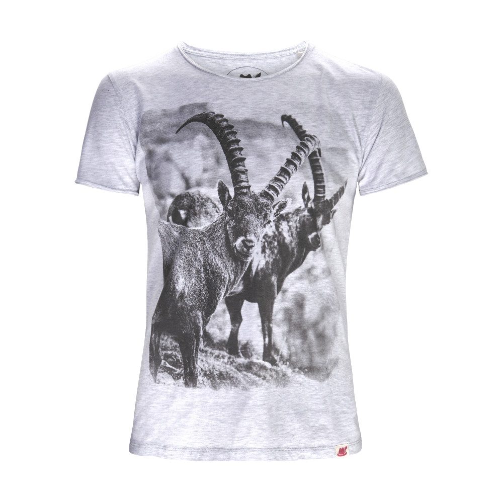 vronikaa Trachtenshirt Shirt Steinböcke für Herren grau-melange Steinbock