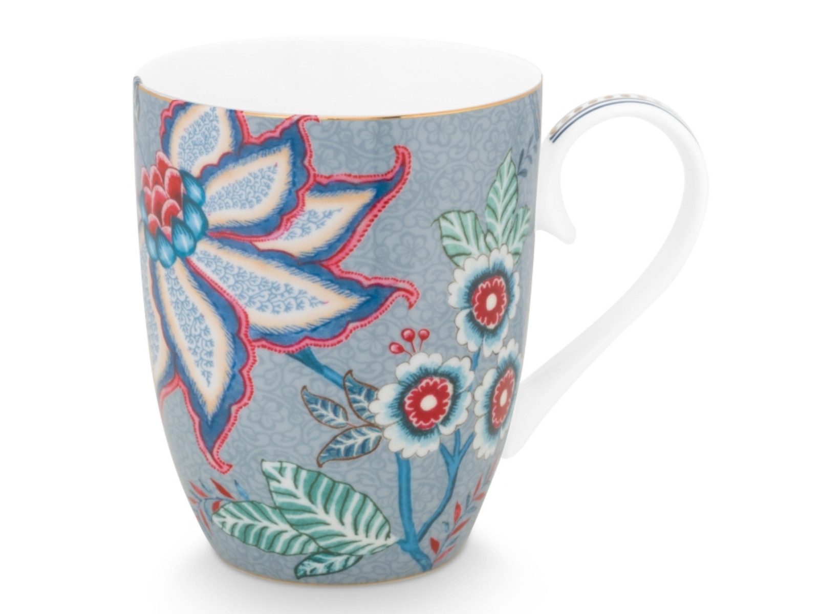 PiP Studio Becher Flower Festival Henkelbecher Light Blue 350 ml, Porzellan, Mug Large Flower Festival Light Blue 350ml