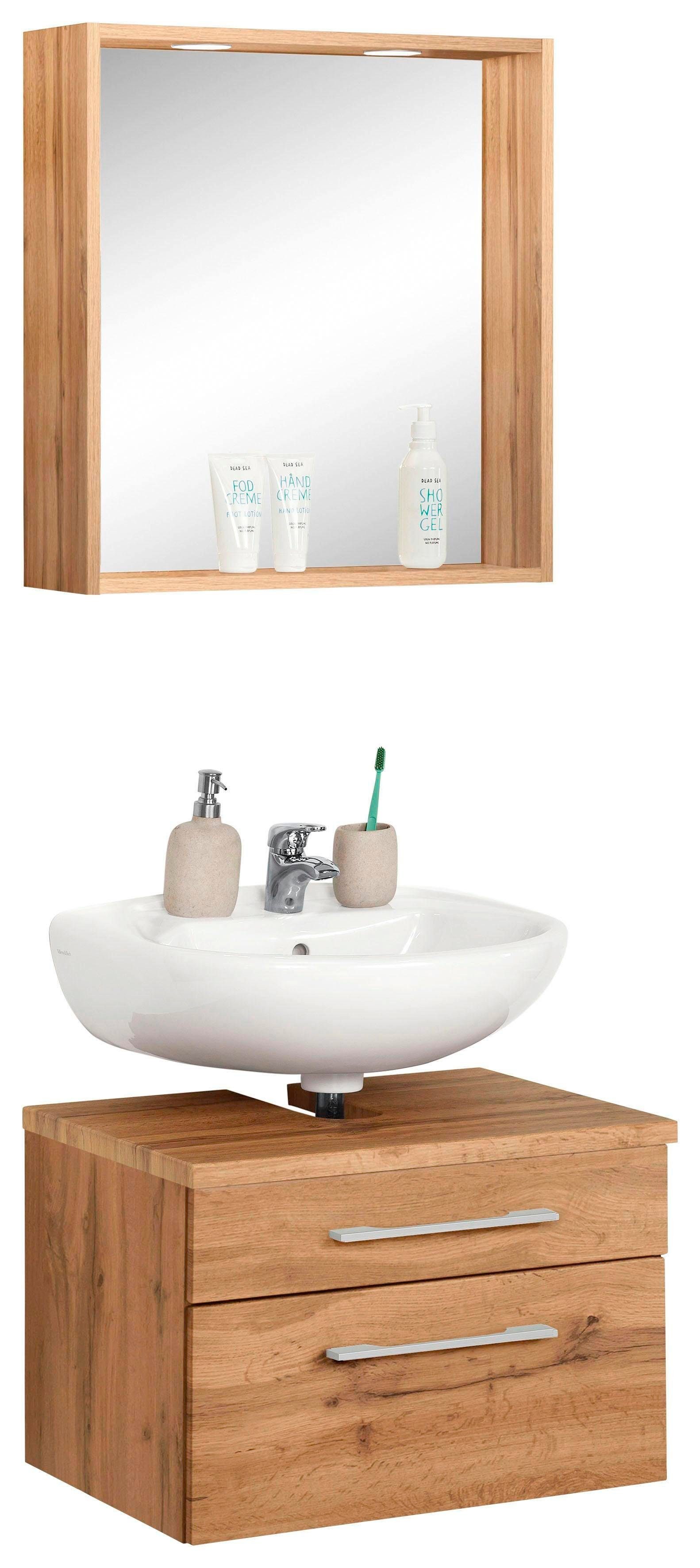 HELD MÖBEL Badmöbel-Set Davos, (2-St), Spiegel inklusive Beleuchtung und  Waschbeckenunterschrank