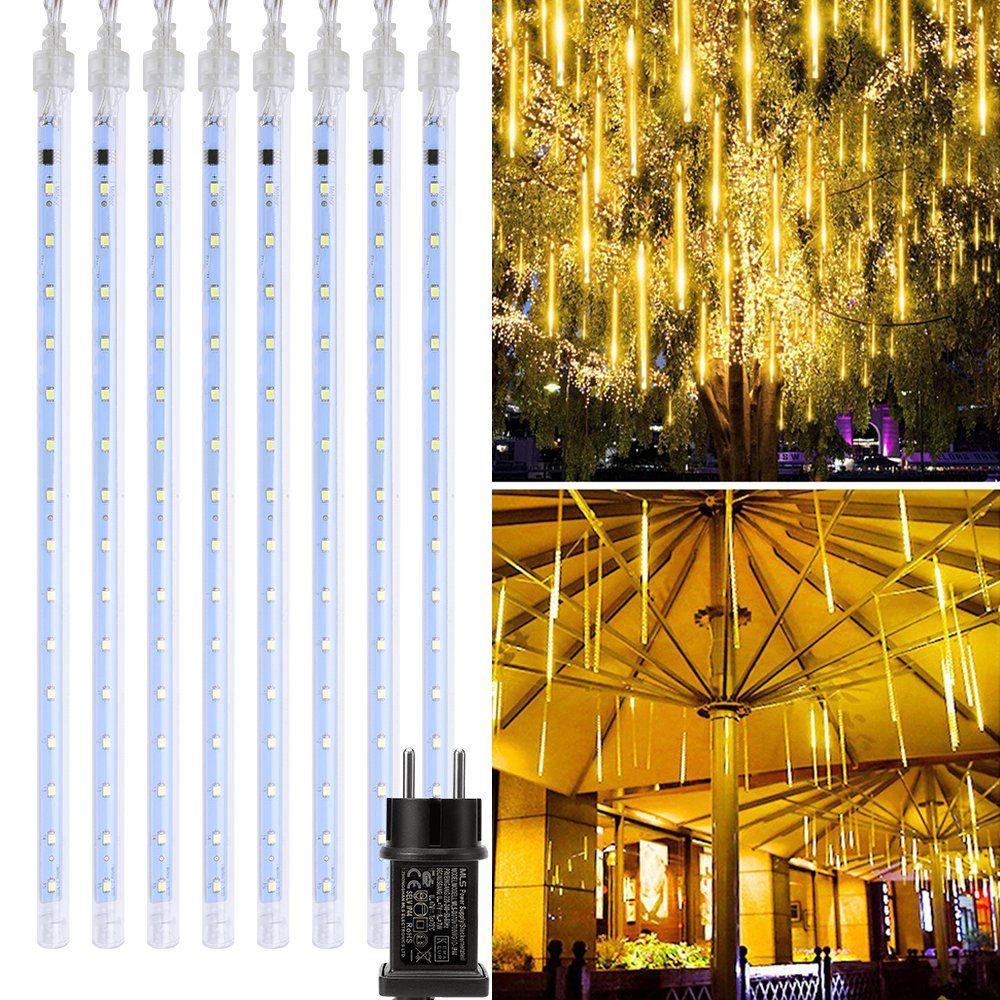 MUPOO LED-Lichterkette LED Meteorschauer Regen Lichterkette Lichter Außen Wasserdichte Warmes Weiß