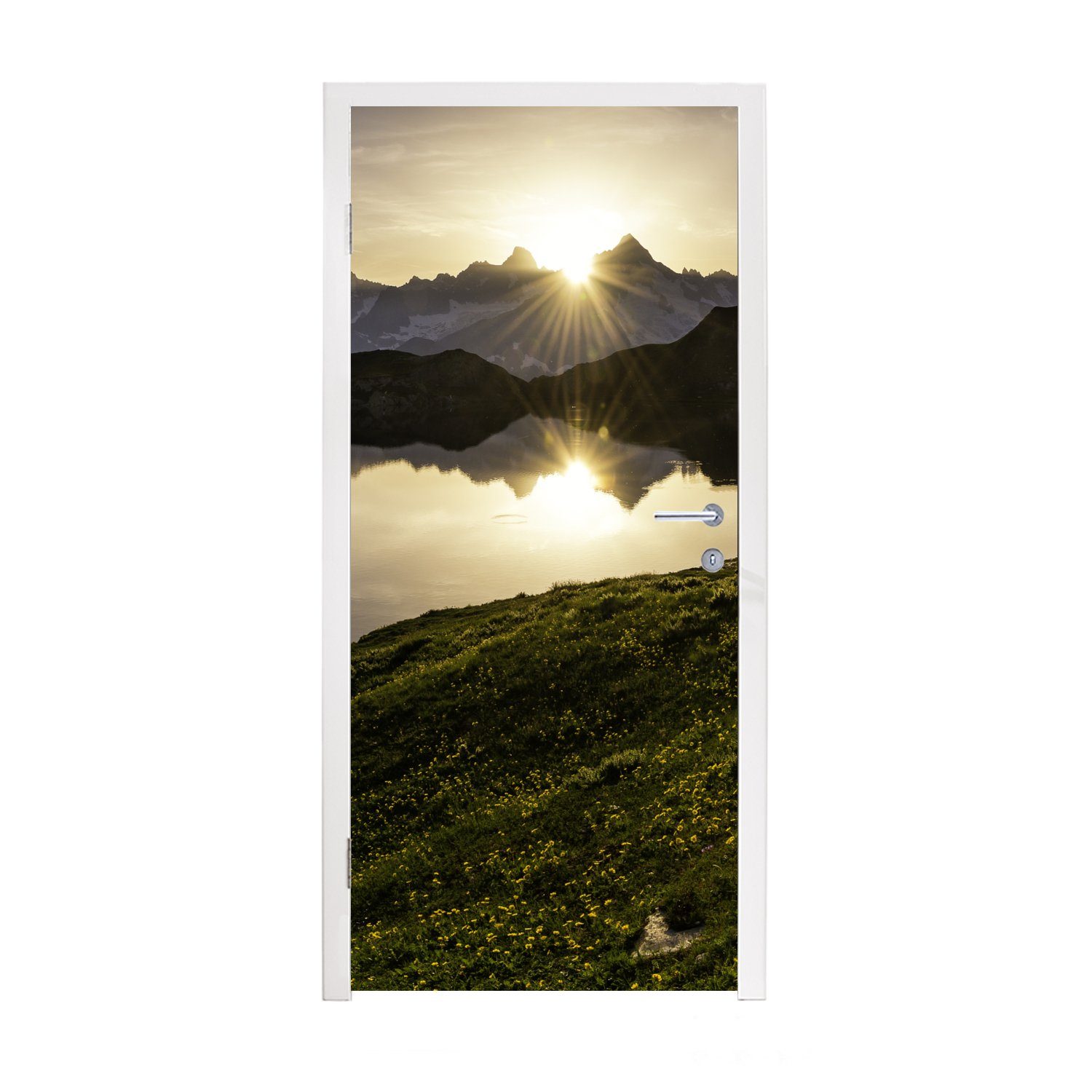 MuchoWow Türtapete Schweiz - Alpen - Wasser, Matt, bedruckt, (1 St), Fototapete für Tür, Türaufkleber, 75x205 cm