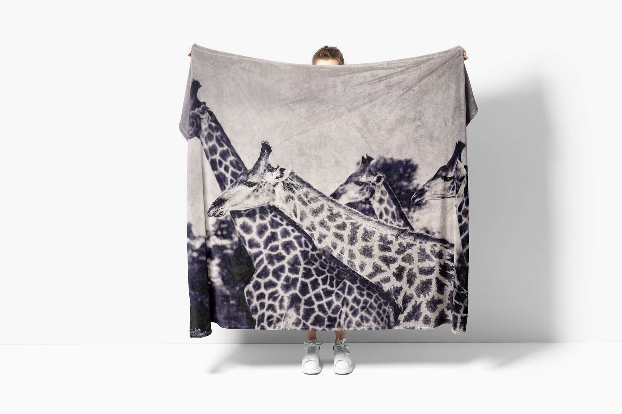 Tiermotiv Baumwolle-Polyester-Mix Strandhandtuch Kuscheldecke Art mit W, Handtuch Handtuch Schwarz Handtücher Sinus (1-St), Giraffen Saunatuch