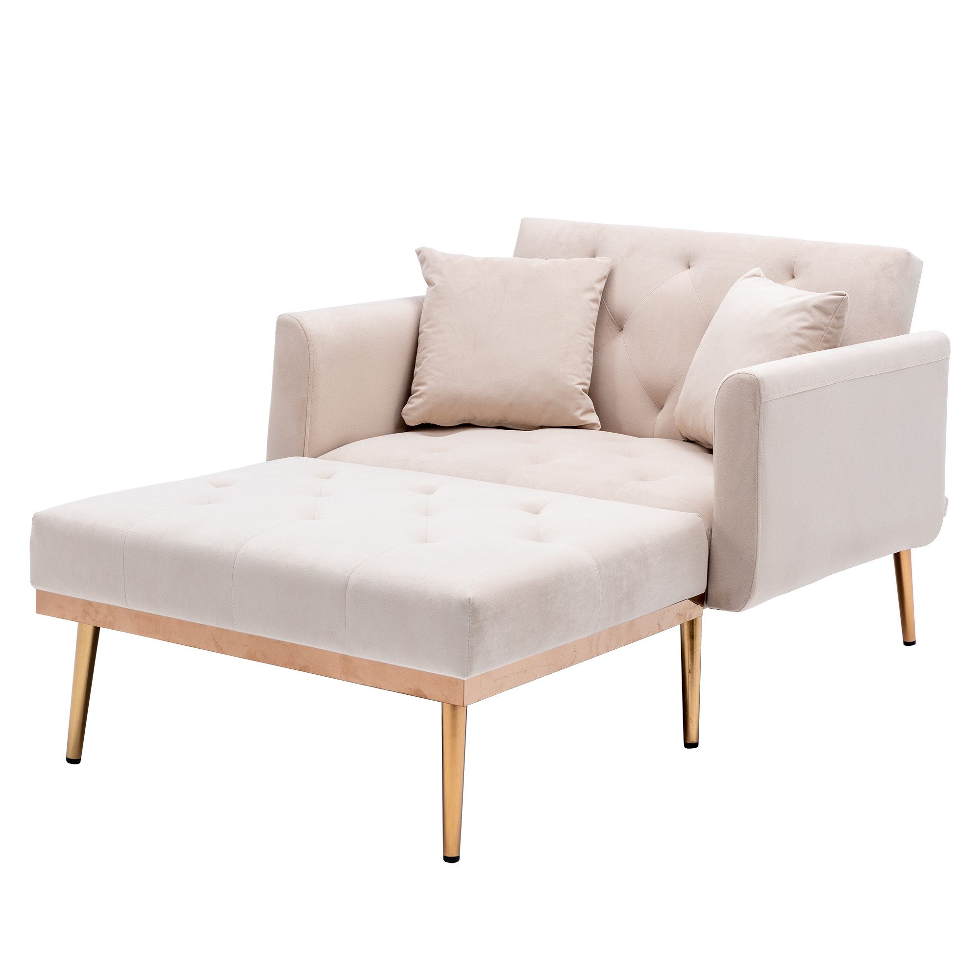 BlingBin Relaxsessel Schlafsessel verstellbare Rückenlehne Sofa Liegestuhl Klappsofa Stuhl (Sessel 165x90x77cm, 1-St., bestehend aus Sessel und Hocker), Mit zwei Kopfkissen, für Wohnzimmer Schlafzimmer Studie Zimmer Sessel