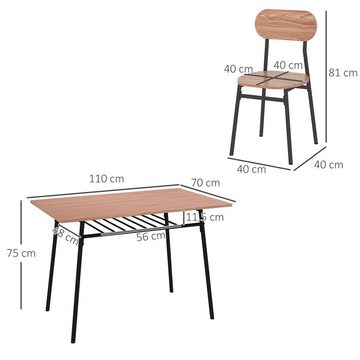 HOMCOM Essgruppe Esstisch mit 4 Stühlen, Küchentisch mit Ablagefläche, (Esszimmermöbel, 5-tlg., Esstisch Set), für Küche, Esszimmer, Stahl, Teak