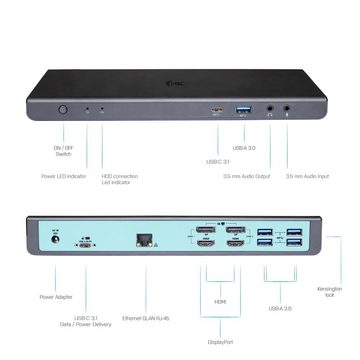I-TEC Laptop-Dockingstation USB 3.0 USB-C Thunderbolt 3, Dual Display, Power Delivery 85W, 2x 4K 60Hz Video, 2x HDMI, 2x DP