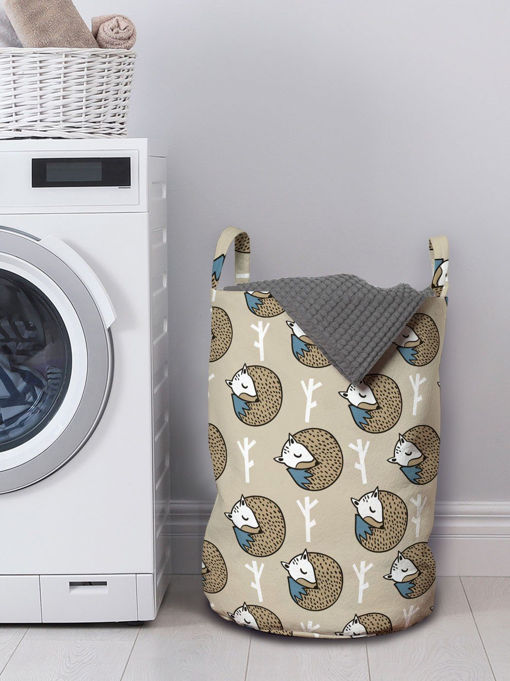 Abakuhaus Wäschesäckchen mit Schlafen Fuchs Griffen Branchen für Waschsalons, Kordelzugverschluss und Tiere Wäschekorb