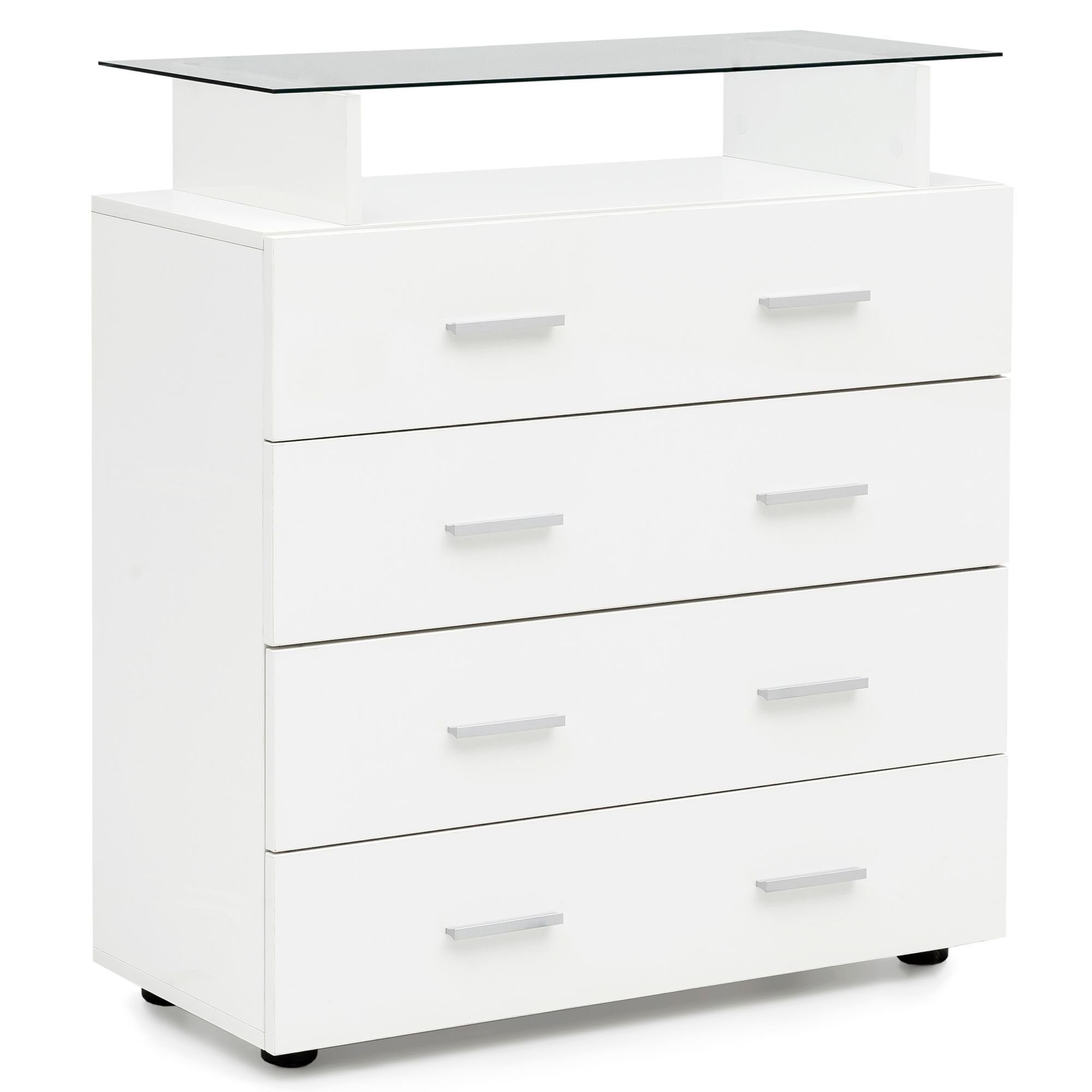 finebuy highboard »fb52340«, design sideboard weiß hochglanz 76x84x35 cm  anrichte holz modern hohe schubladenkommode mit glas-ablage kleiner