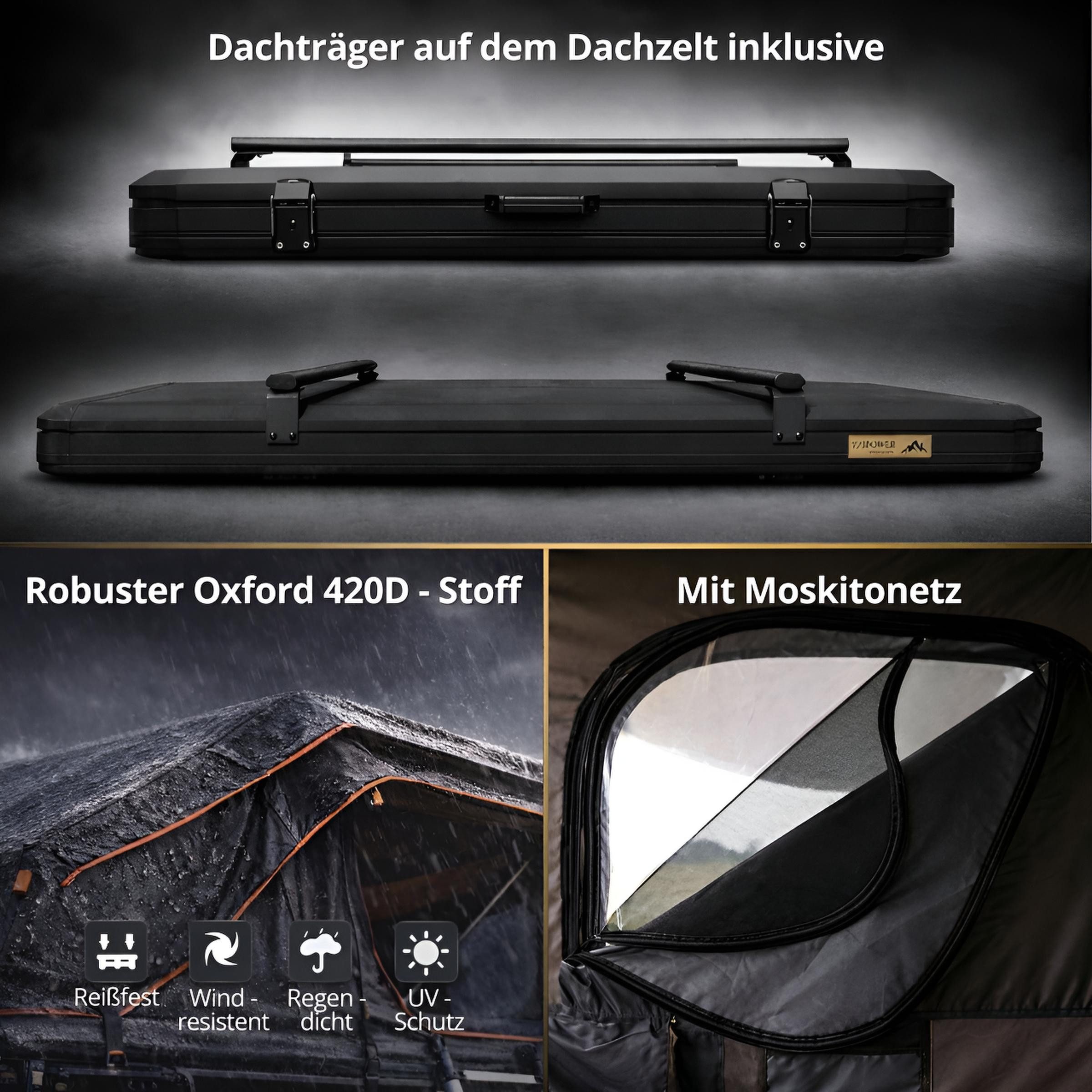 TZIpower Dachzelt Autodachzelt Auto Dach Zelt Vordach Schwarz/Grau Hardcase Aluminium, Personen: 2 (1 tlg)